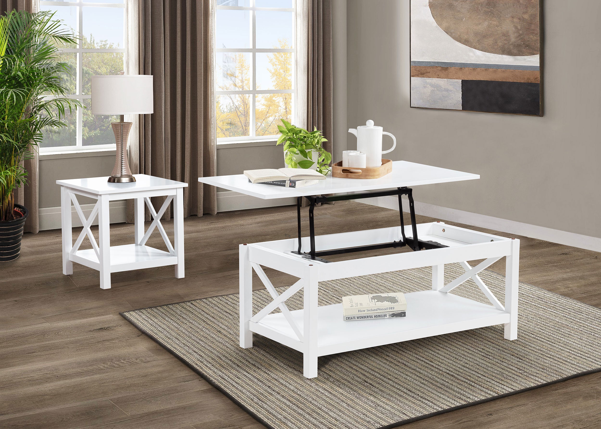 Skyview 44-inch Rectangular Lift Top Coffee Table White-