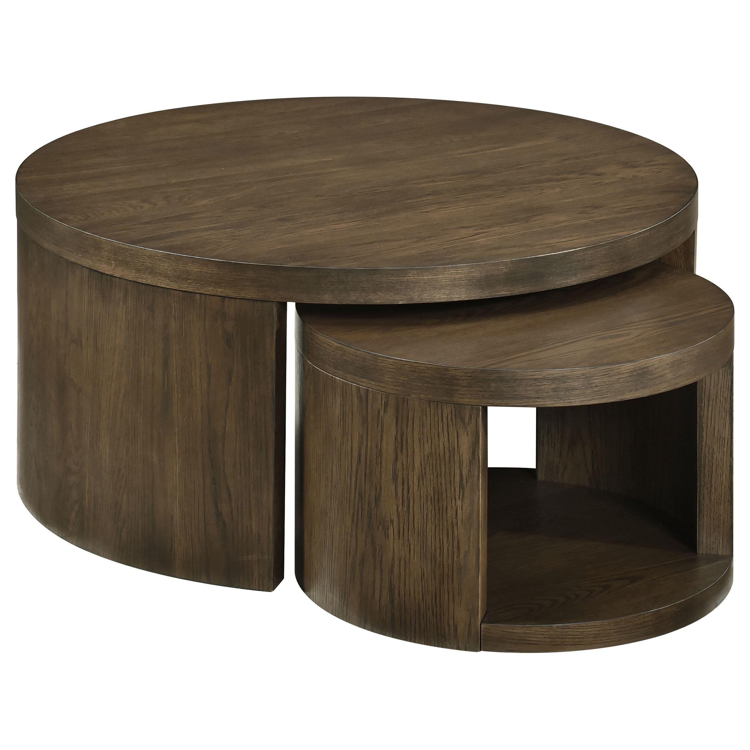 Sweeney 2-piece Round Wood Occasional Nesting Table Set Dark Walnut-