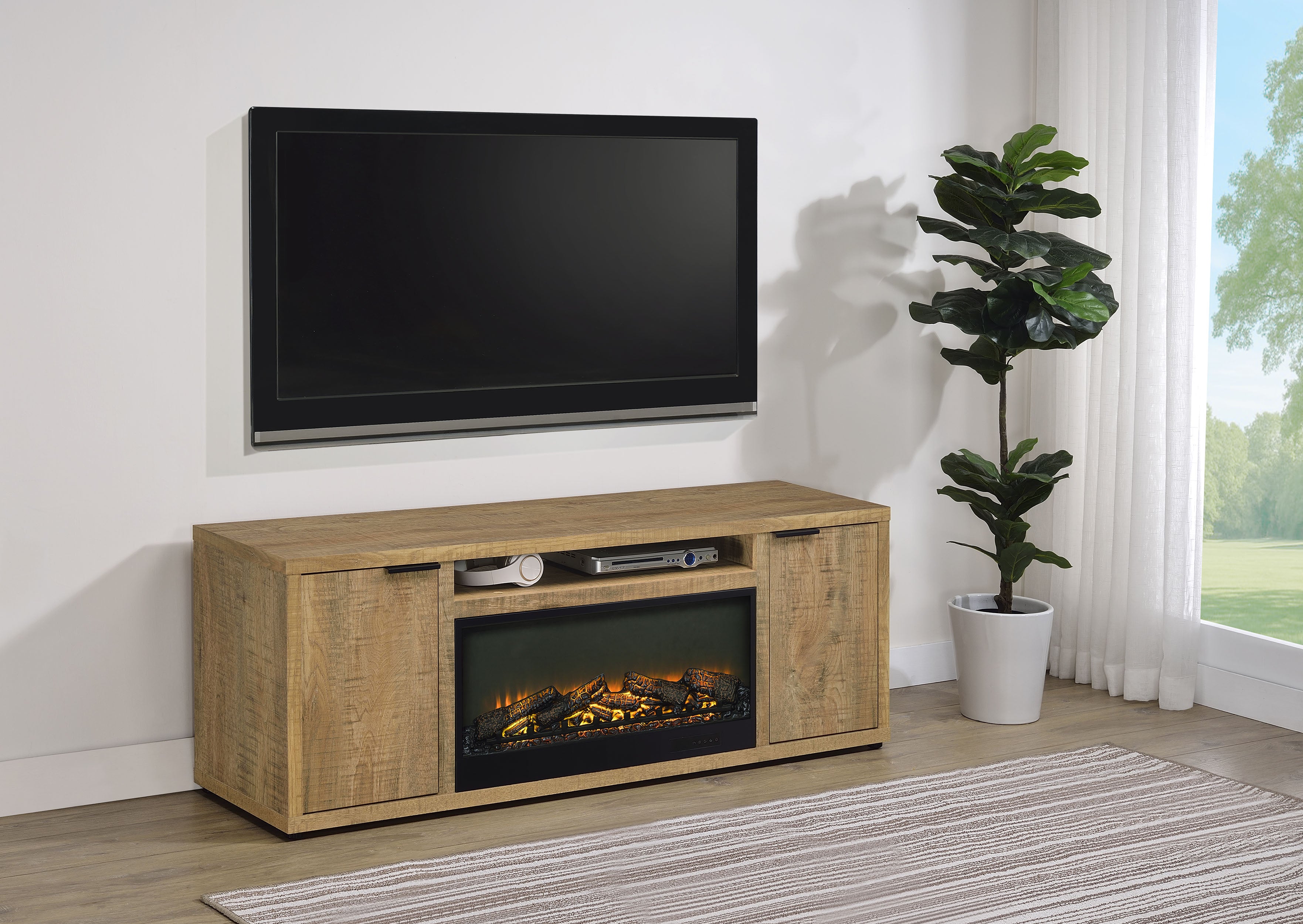 Fuller 60-inch 2-door TV Stand Fireplace Media Console Mango-
