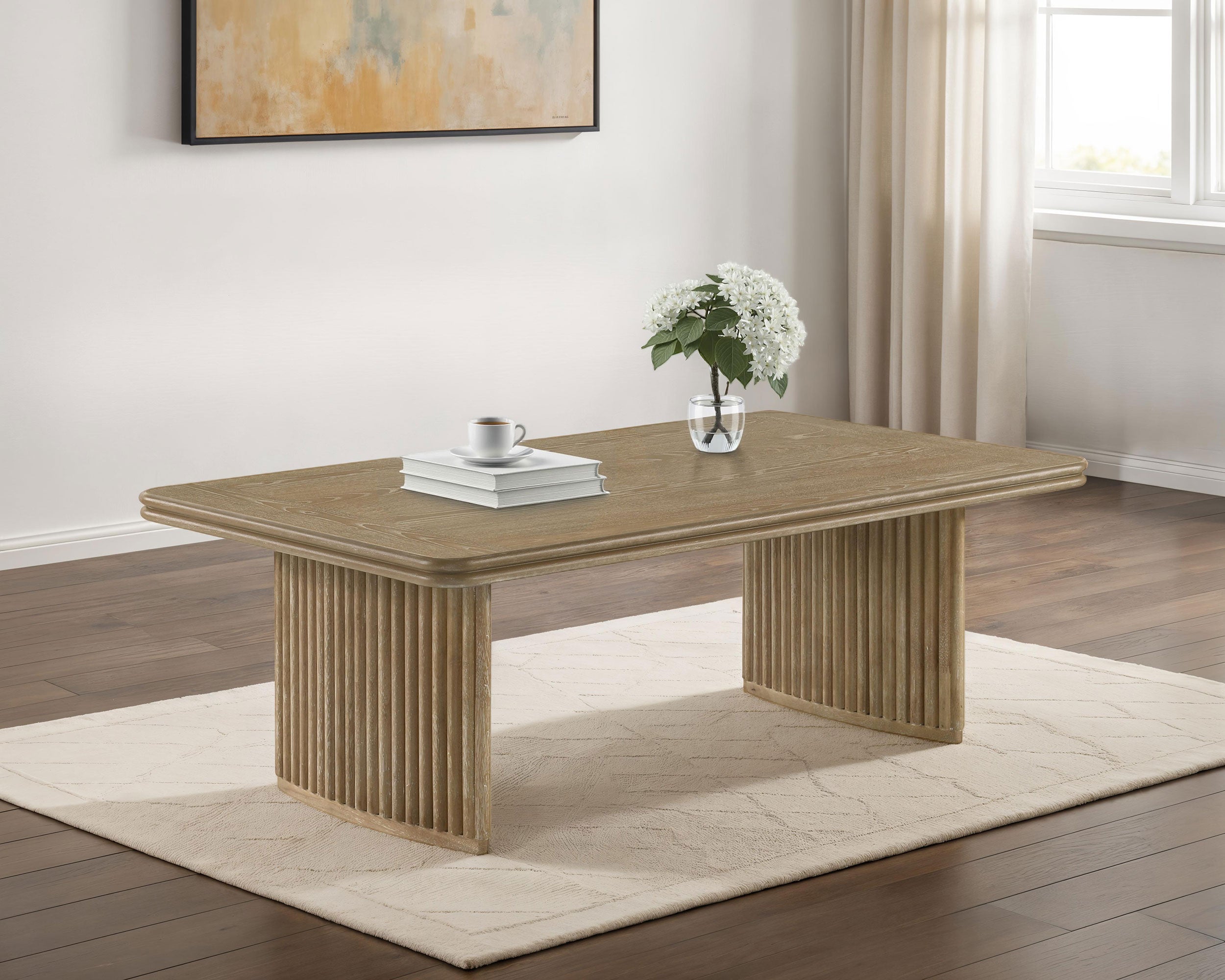 Adina Rectangular Wood Coffee Table Distressed Light Brown-