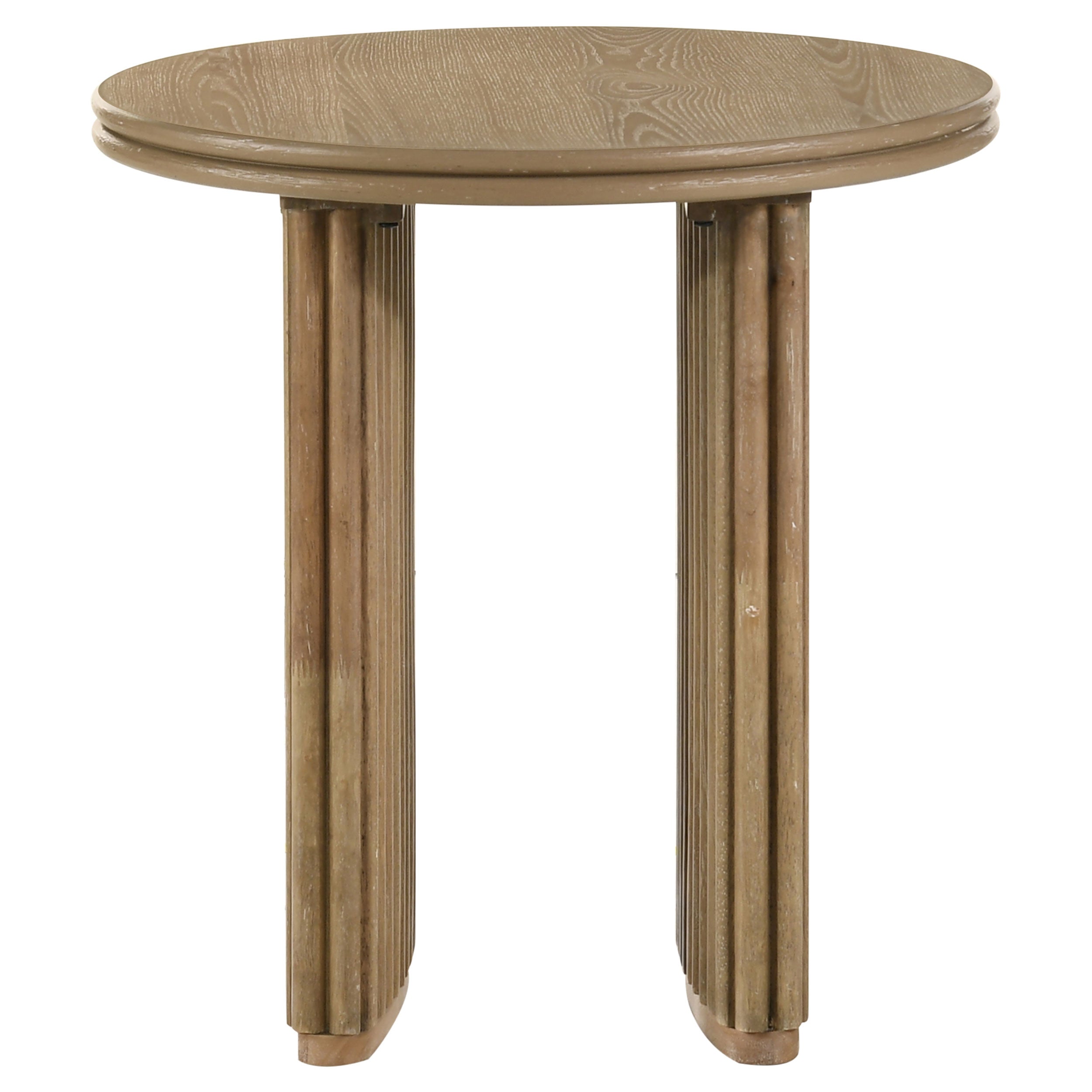 Adina Round Wood Side End Table Distressed Light Brown-
