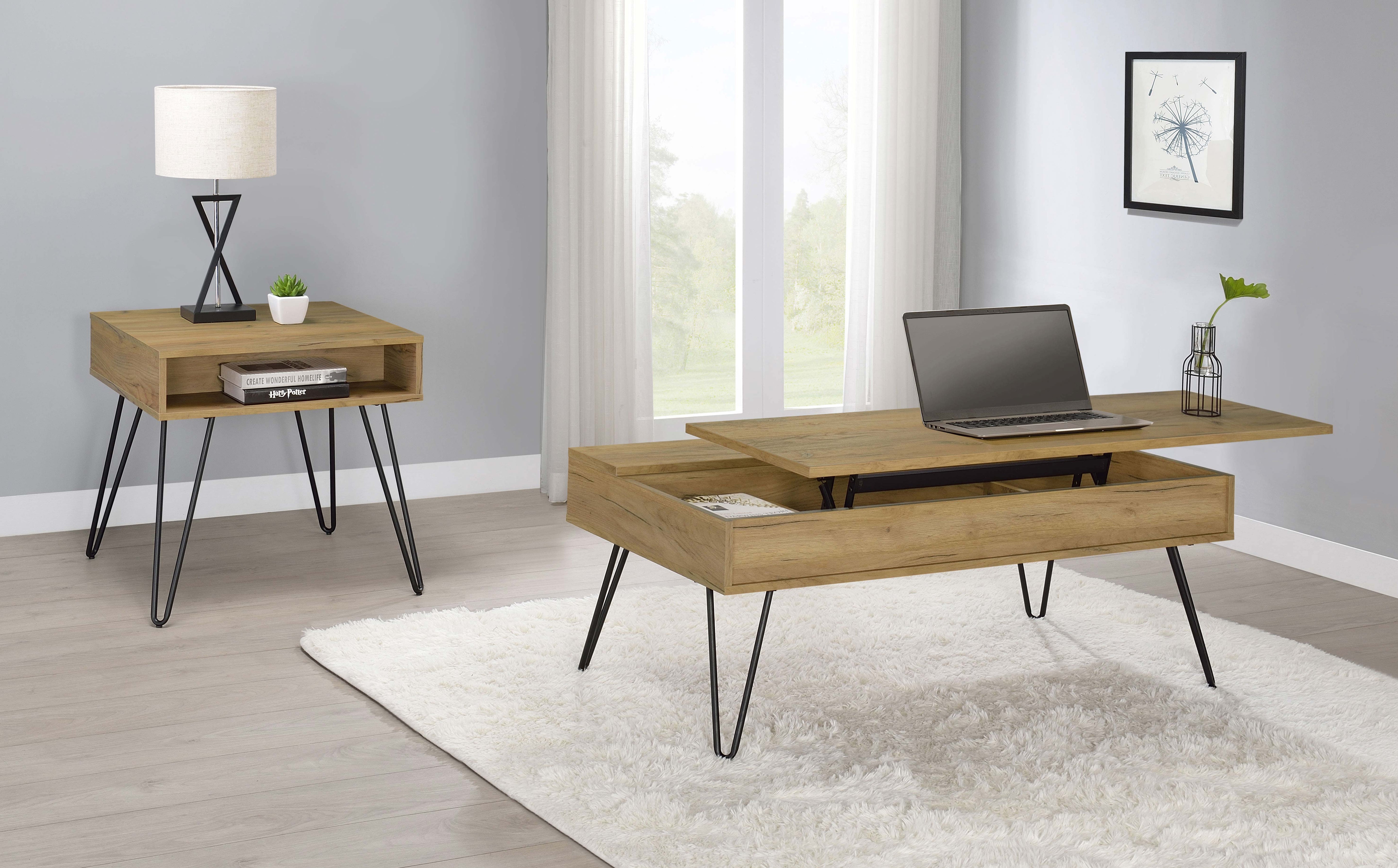Fanning Engineered Wood Side End Table Golden Oak-CoasterEssence