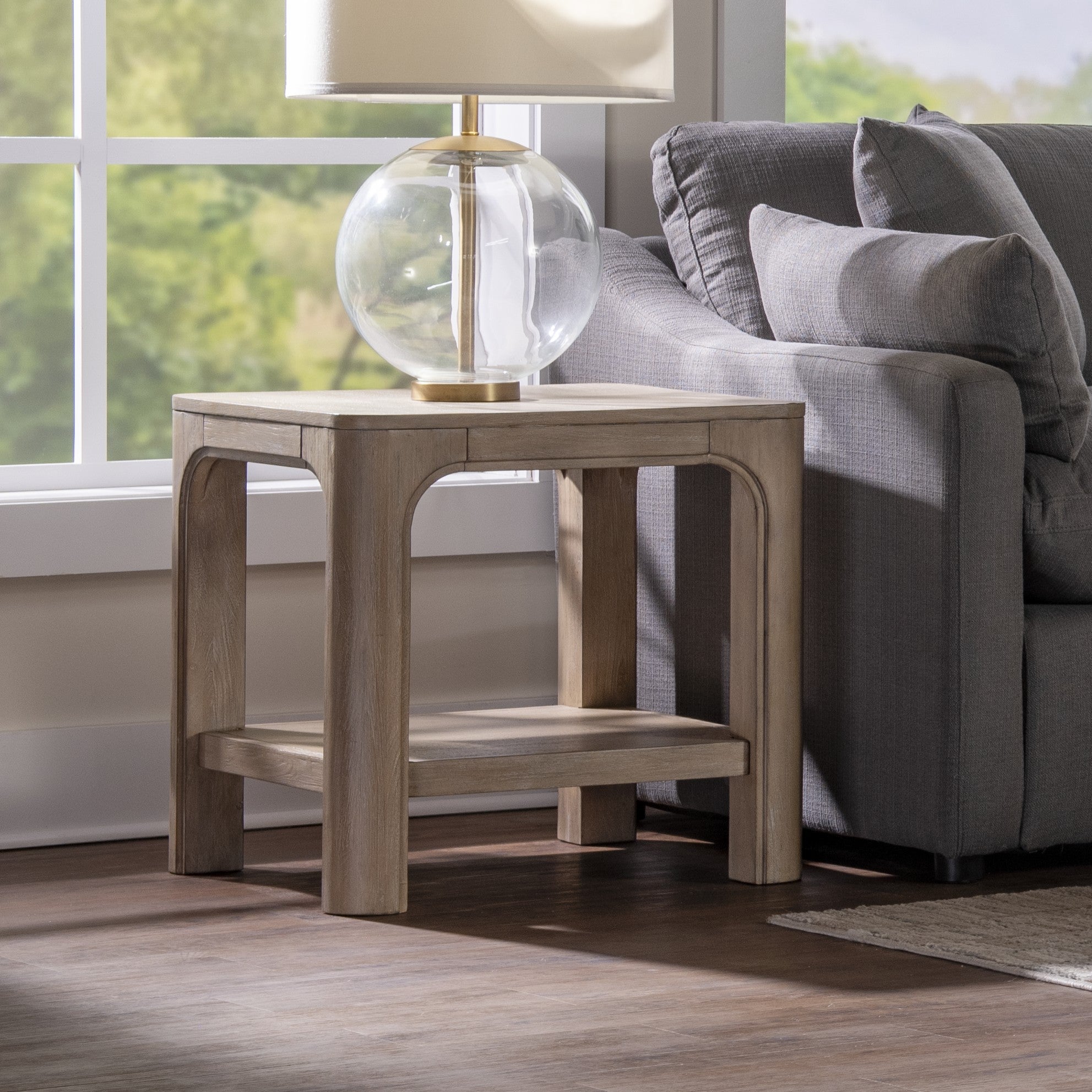 Solano Square Wood Side End Table with Shelf Weathered Mango-