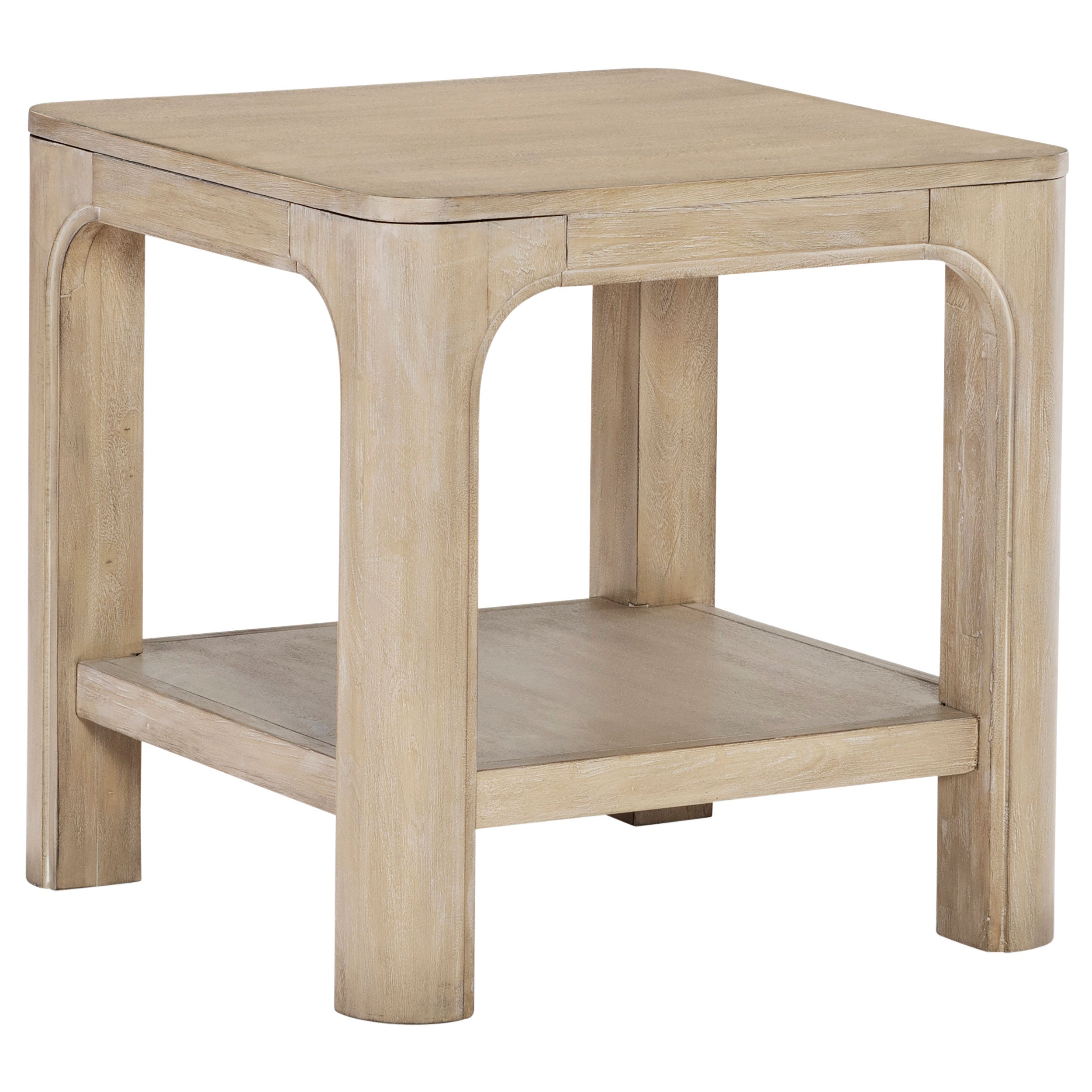 Solano Square Wood Side End Table with Shelf Weathered Mango-