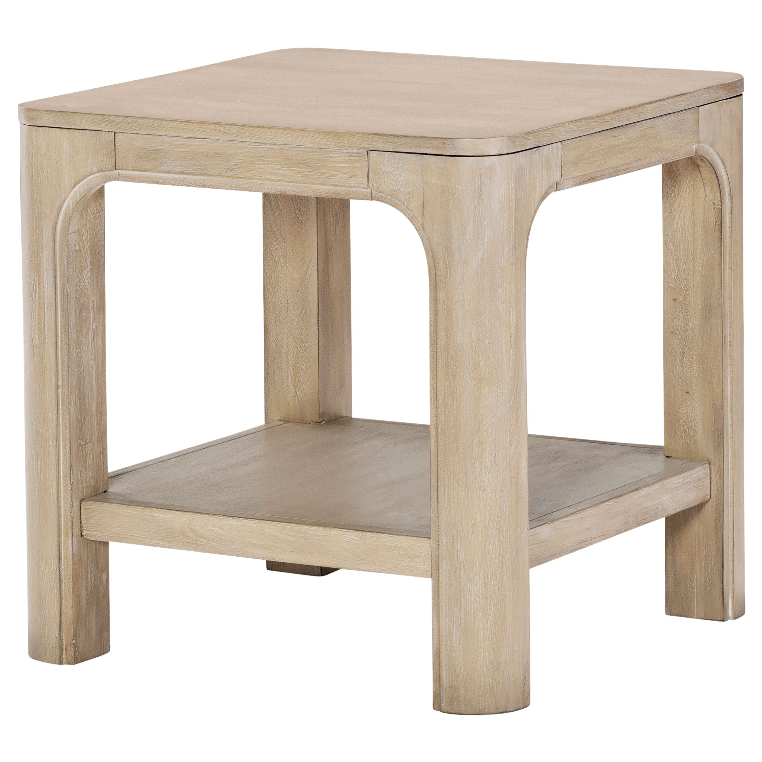 Solano Square Wood Side End Table with Shelf Weathered Mango-