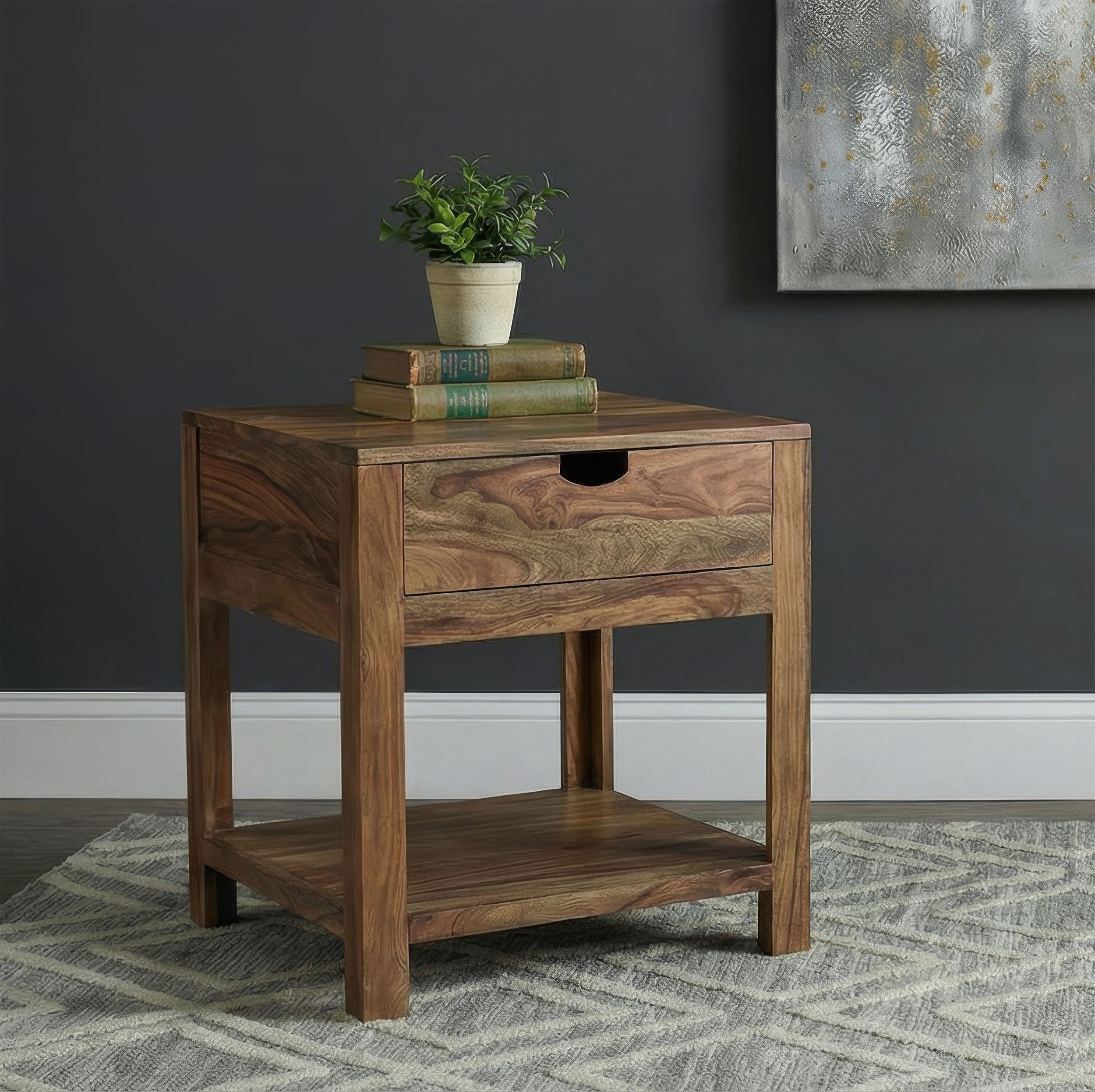 Esther 1-drawer Solid Wood Side End Table Natural Sheesham-