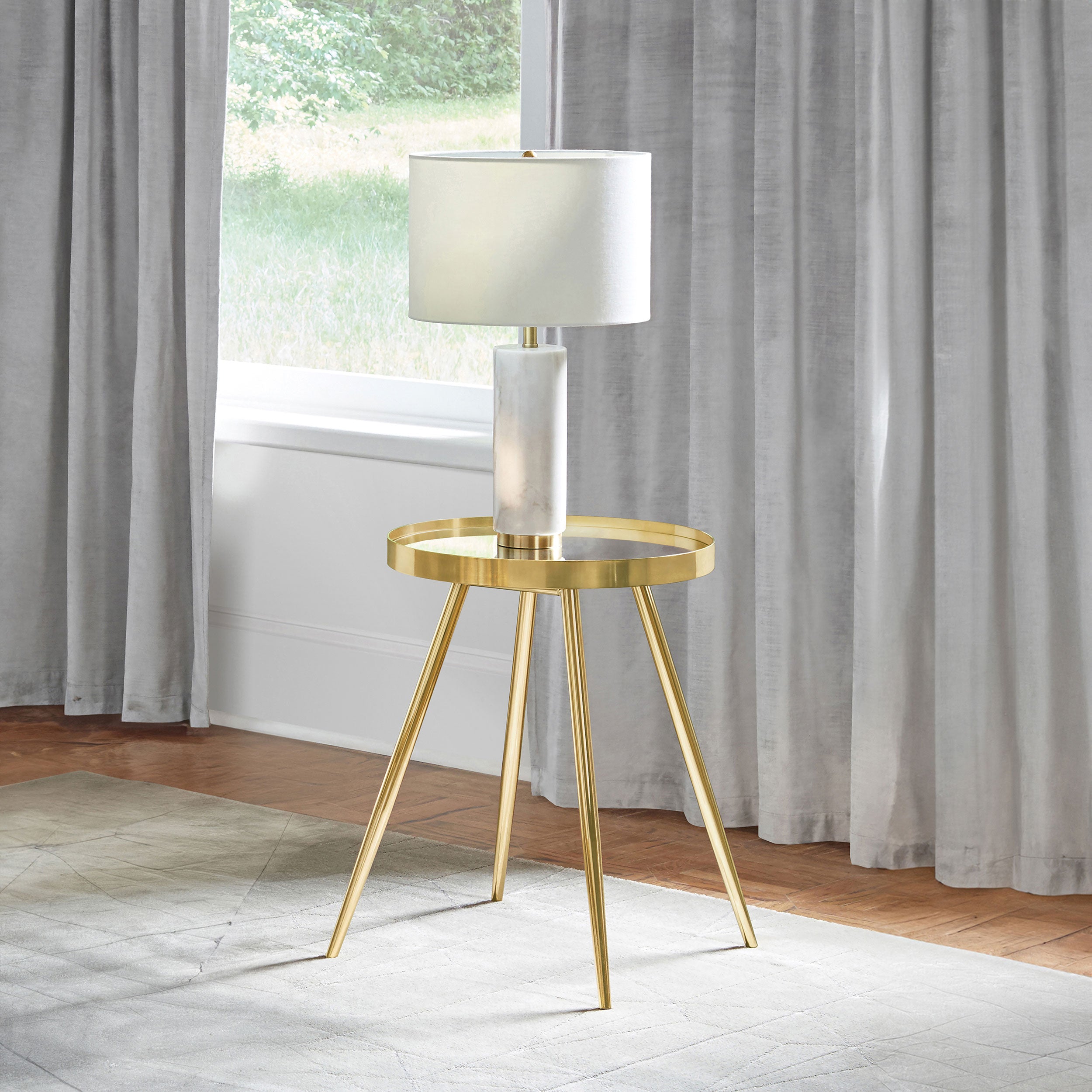 Kaelyn Round Mirror Top End Side Table Gold-CoasterEssence