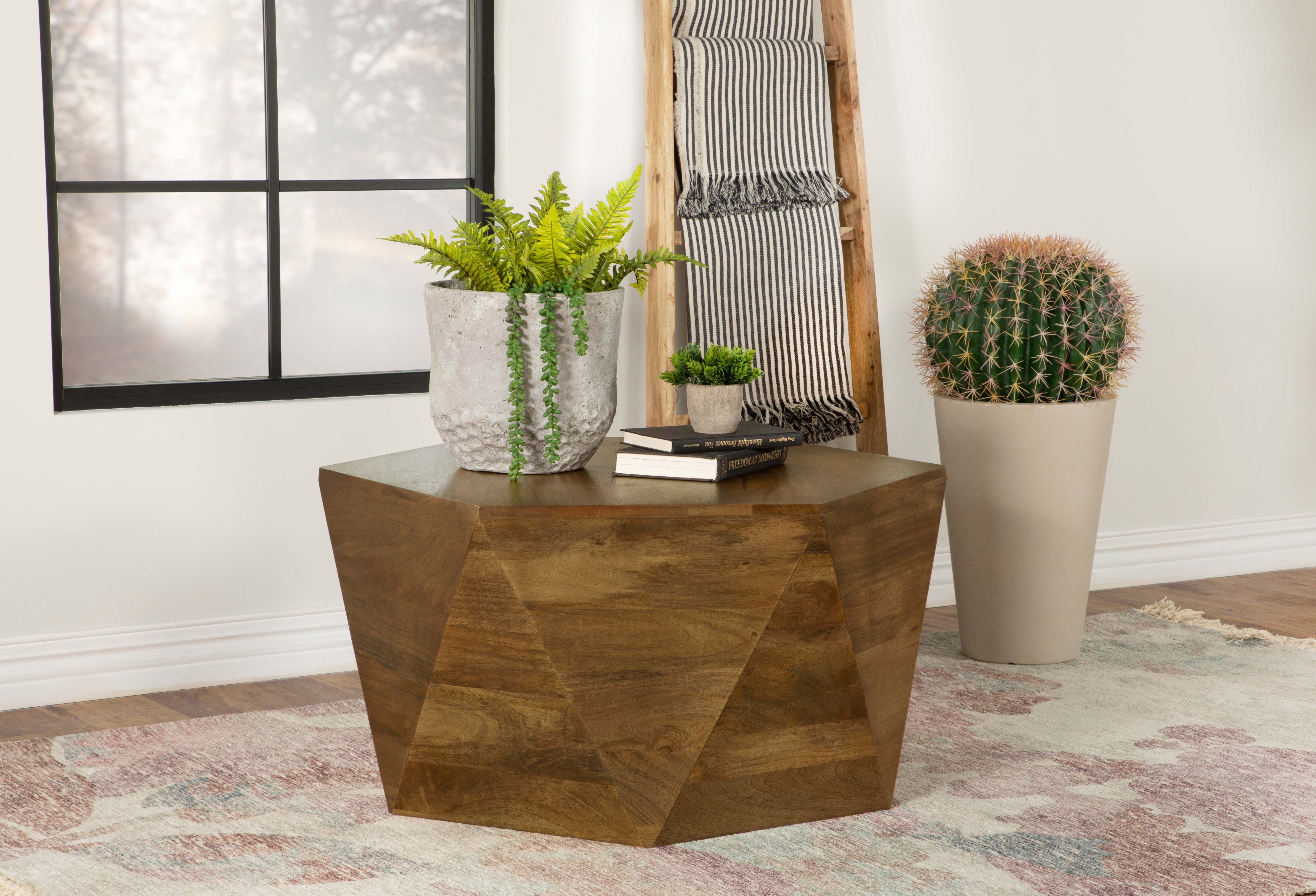 Zalika Hexagonal Solid Mango Wood Coffee Table Natural-CoasterElevations