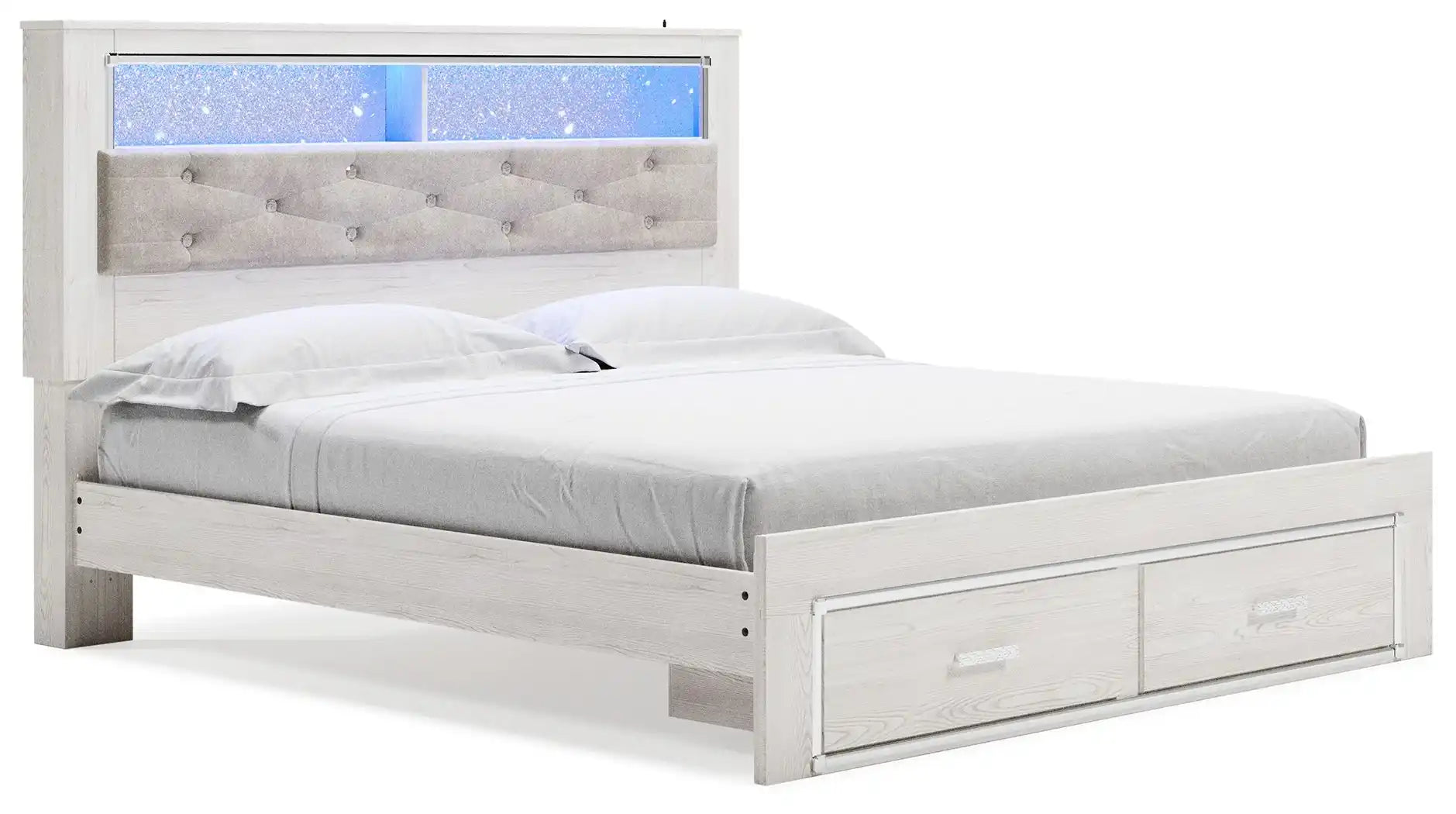 Altyra - King Upholstered Bookcase Bed With Storage - White - Best Buy Furniture