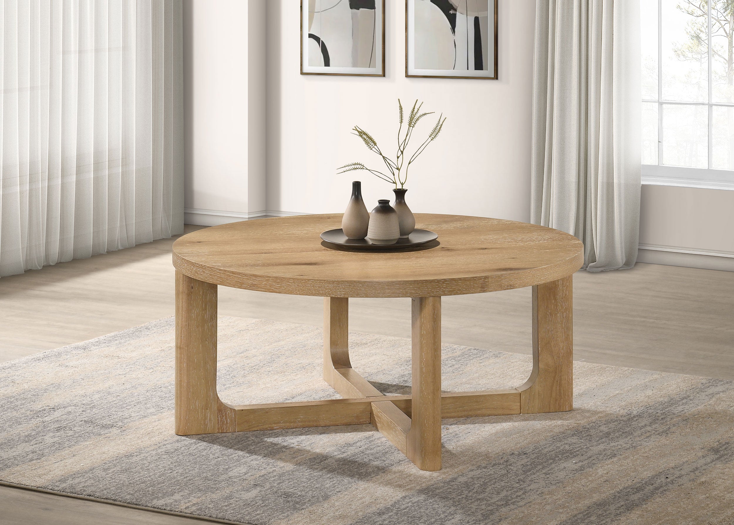 Kessler Round Sculptural Wood Coffee Table Light Oak-