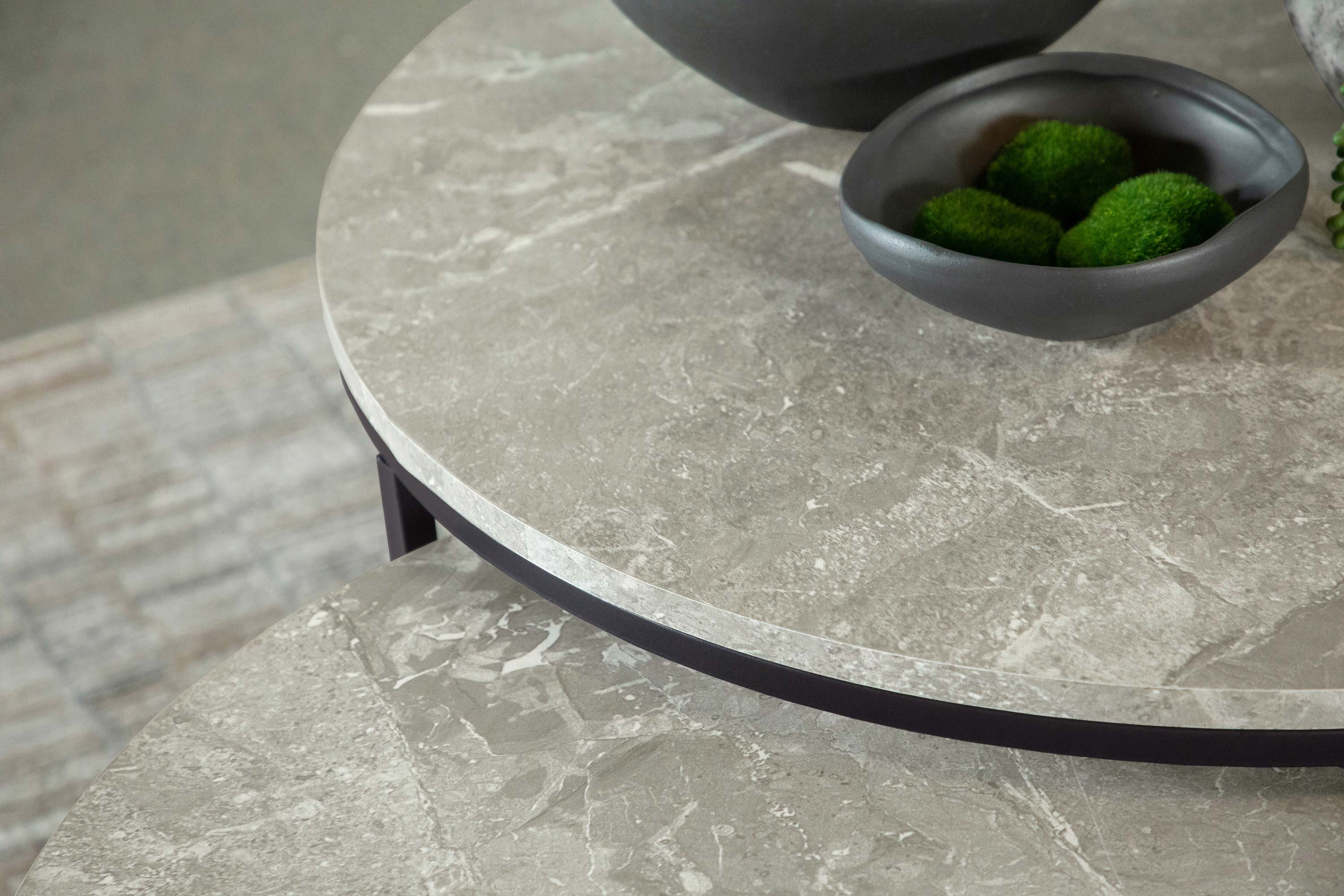 Lainey 2-piece Round Faux Marble Nesting Coffee Table Grey-CoasterEveryday