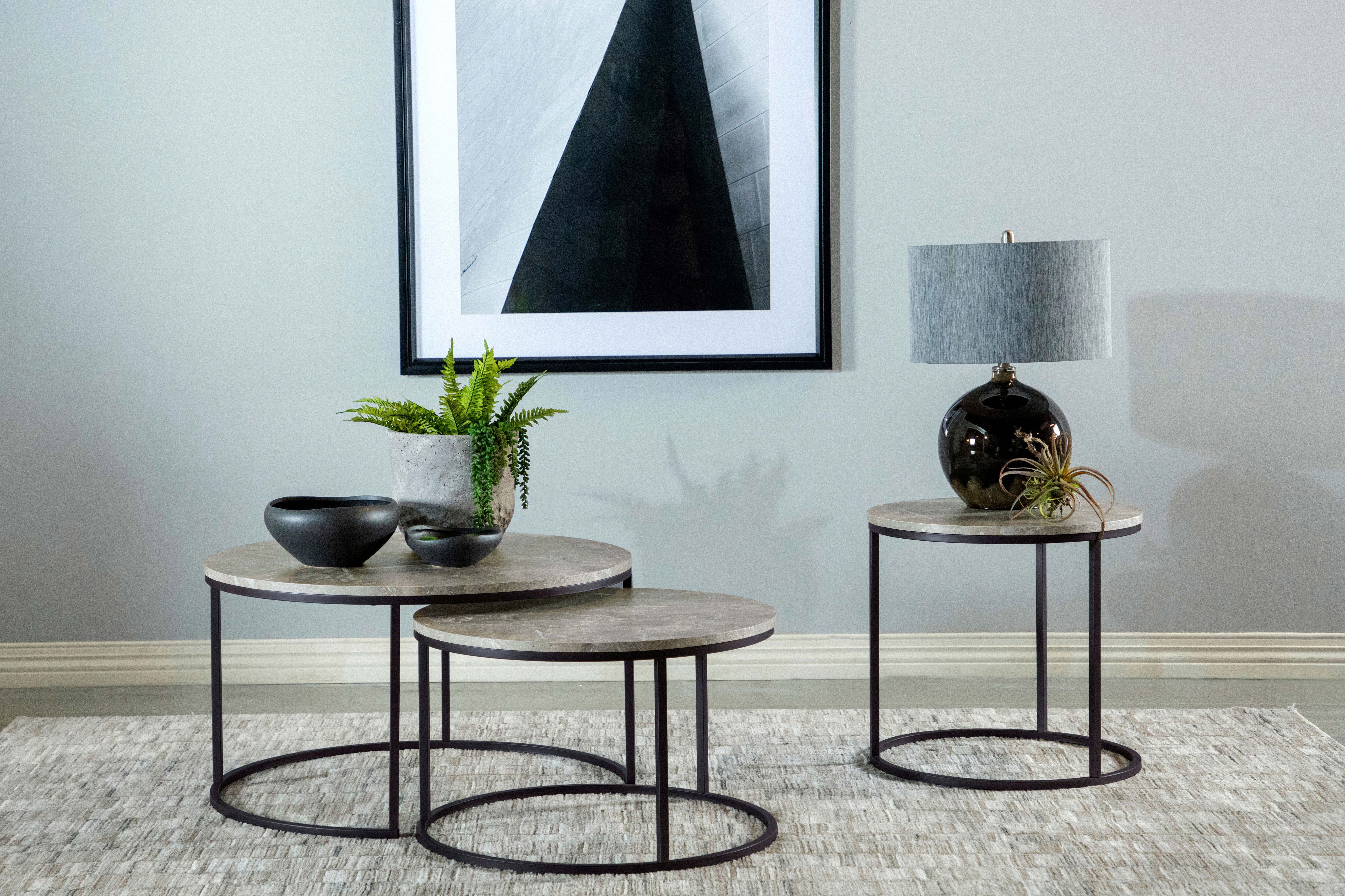 Lainey 2-piece Round Faux Marble Nesting Coffee Table Grey-CoasterEveryday
