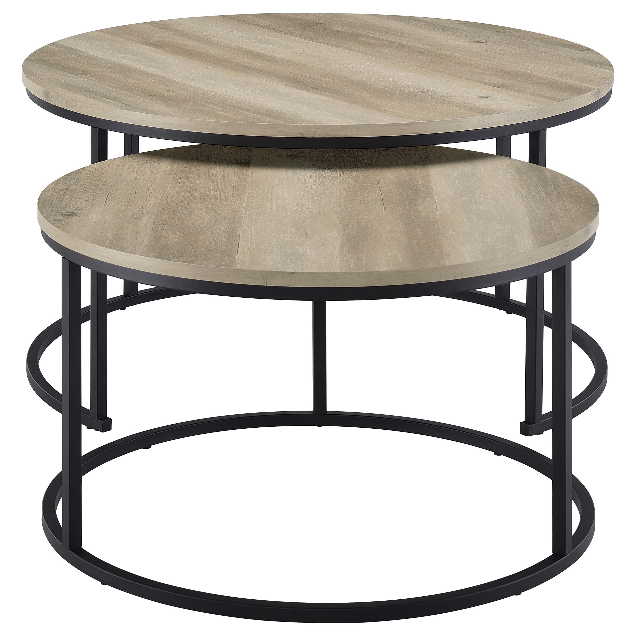 Lainey 2-piece Round Nesting Coffee Table Distressed Pine-