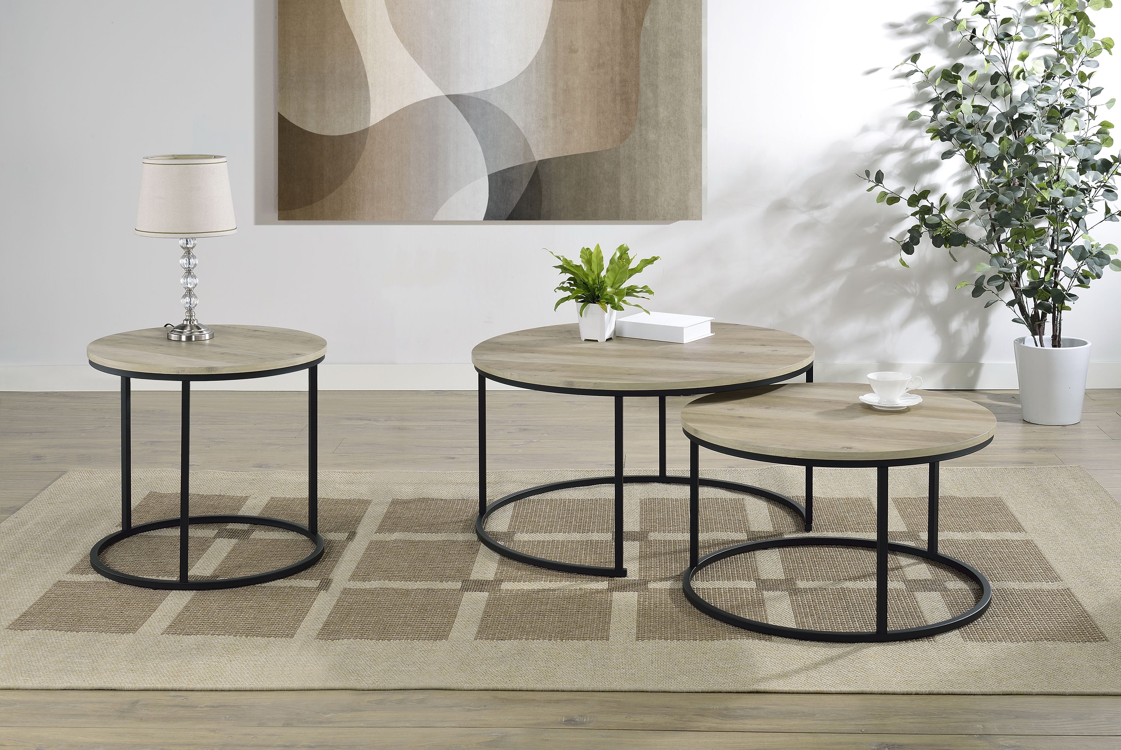 Lainey 2-piece Round Nesting Coffee Table Distressed Pine-