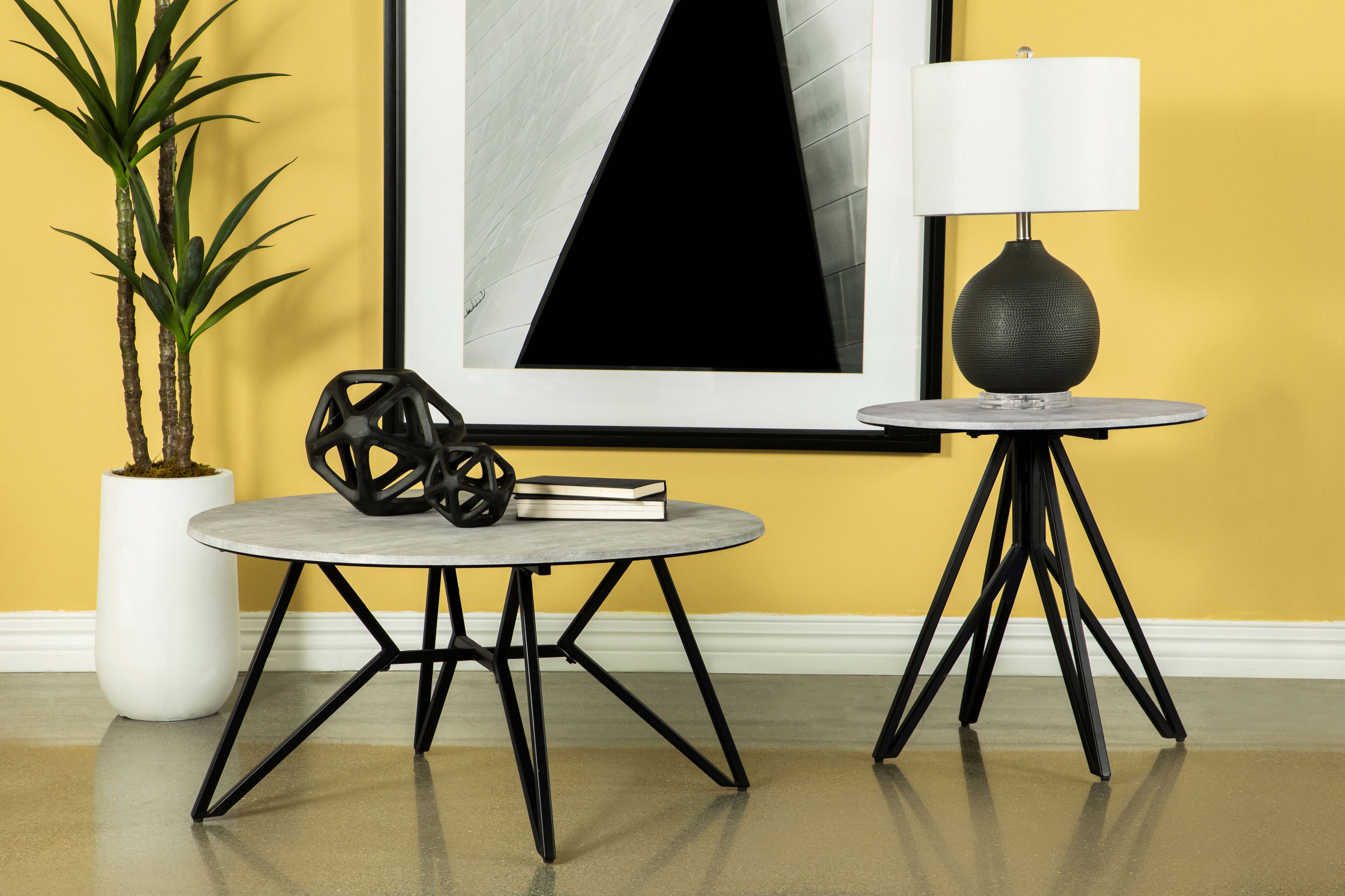 Hadi Round SmartTop Coffee Table Cement and Gunmetal-CoasterEveryday
