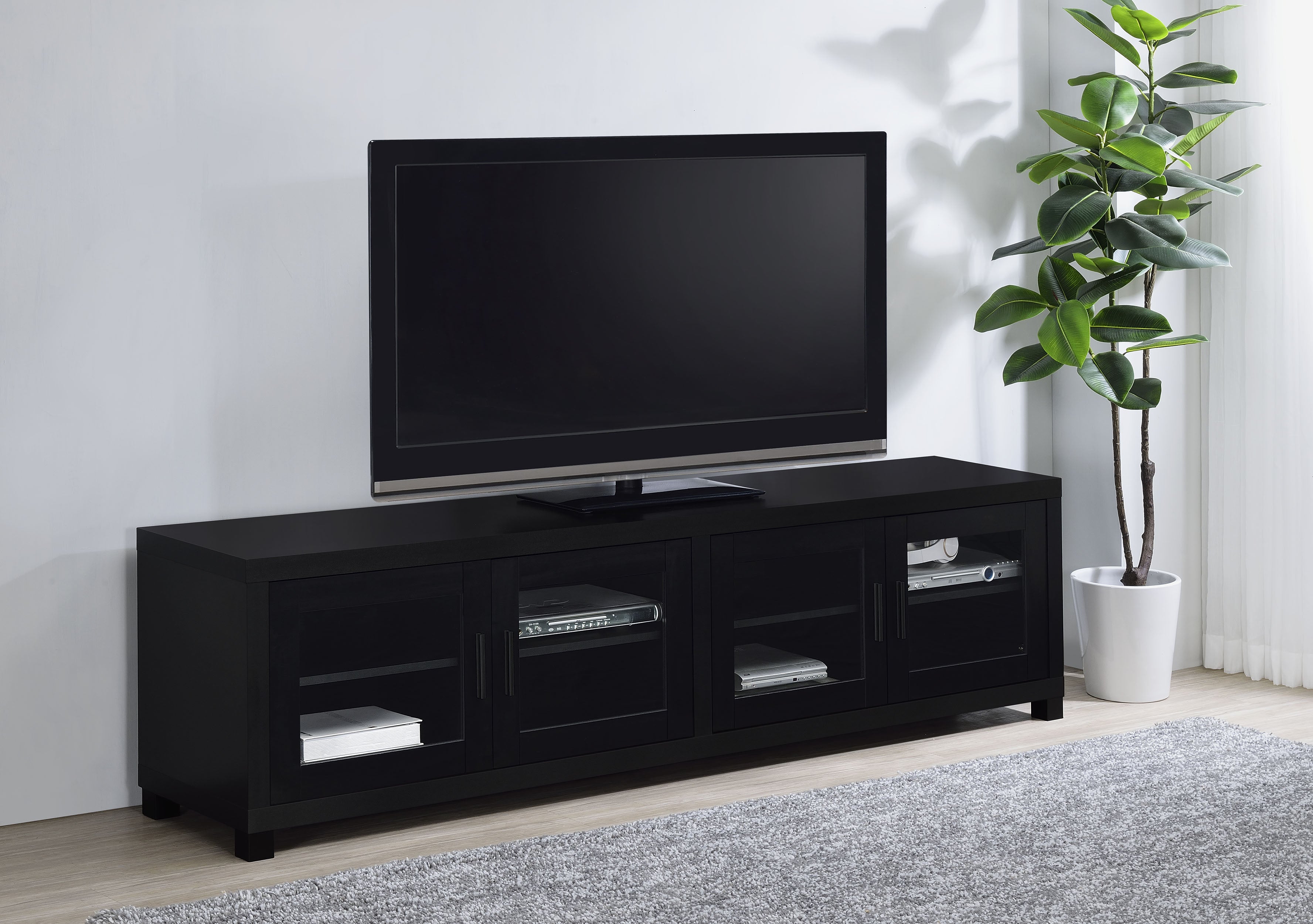 Jupiter 4-door Engineered Wood 79-inch TV Stand Black-