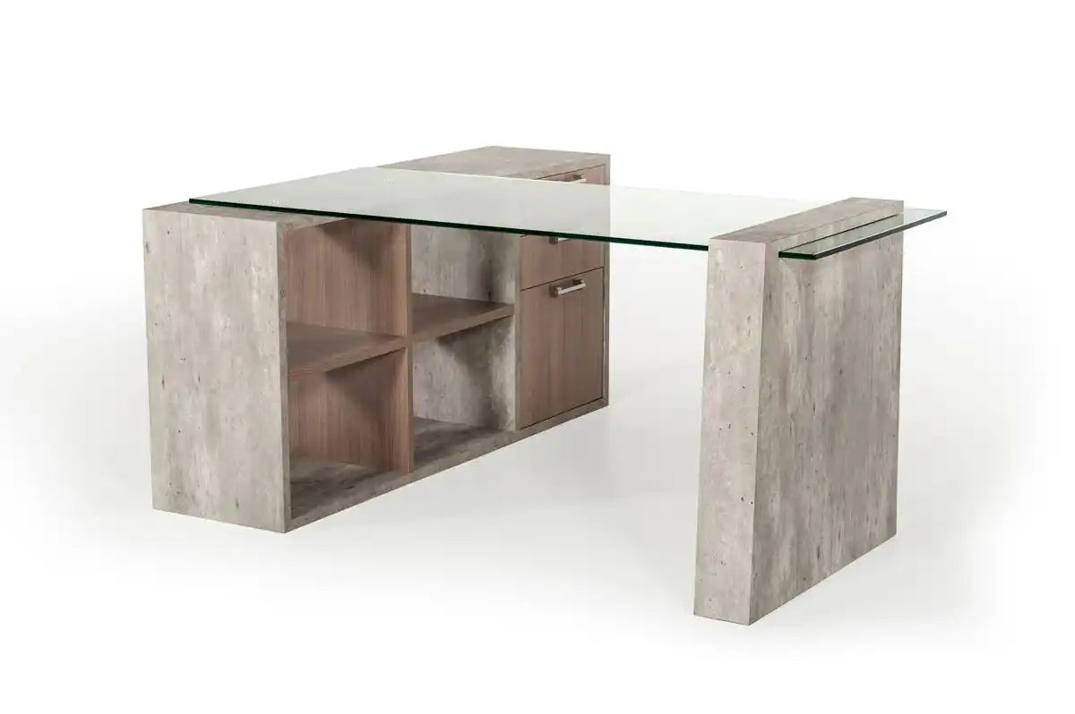 Nova Domus Boston Modern Glass & Faux Concrete Reversible Desk - Best Buy Furniture