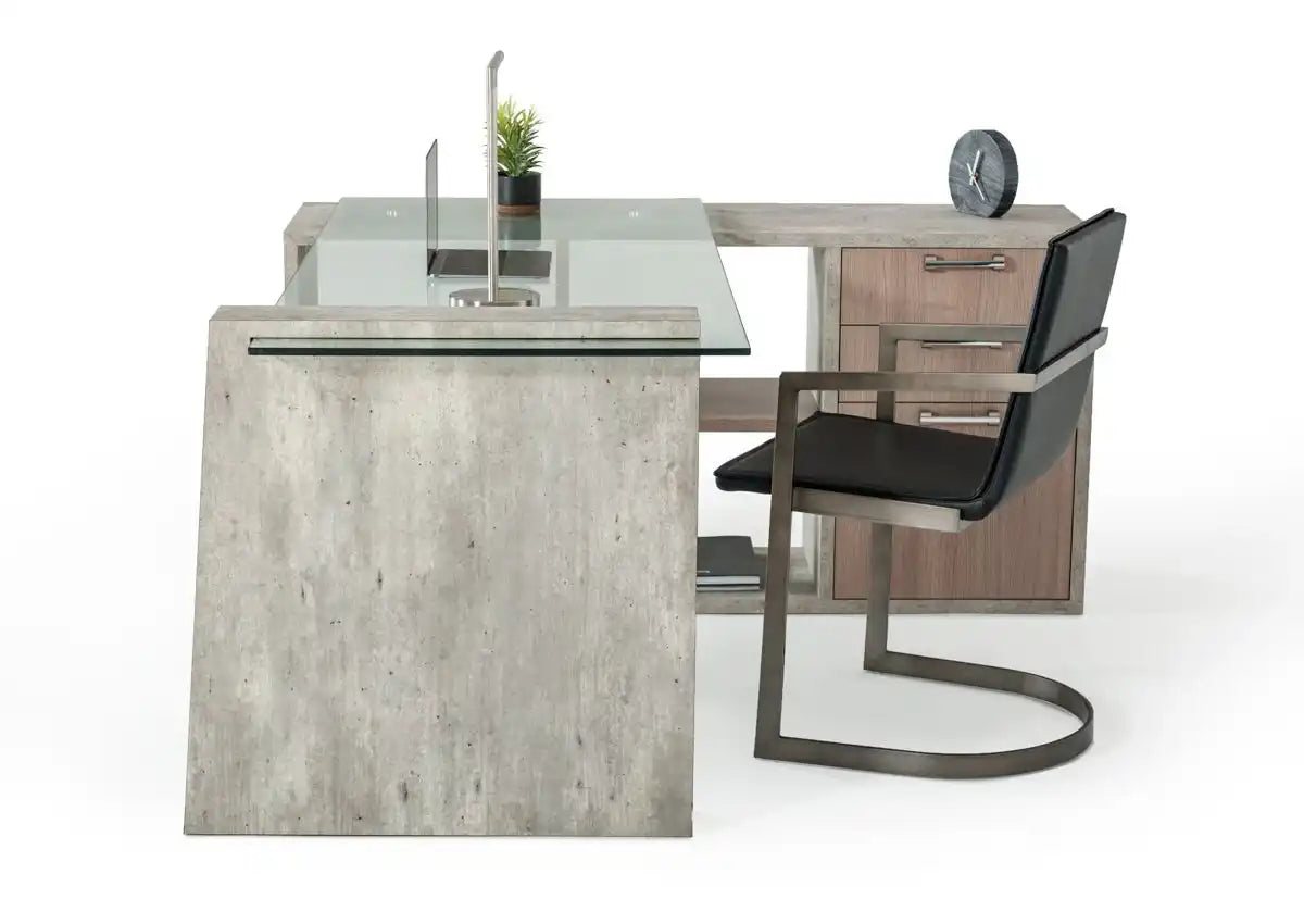 Nova Domus Boston Modern Glass & Faux Concrete Reversible Desk - Best Buy Furniture