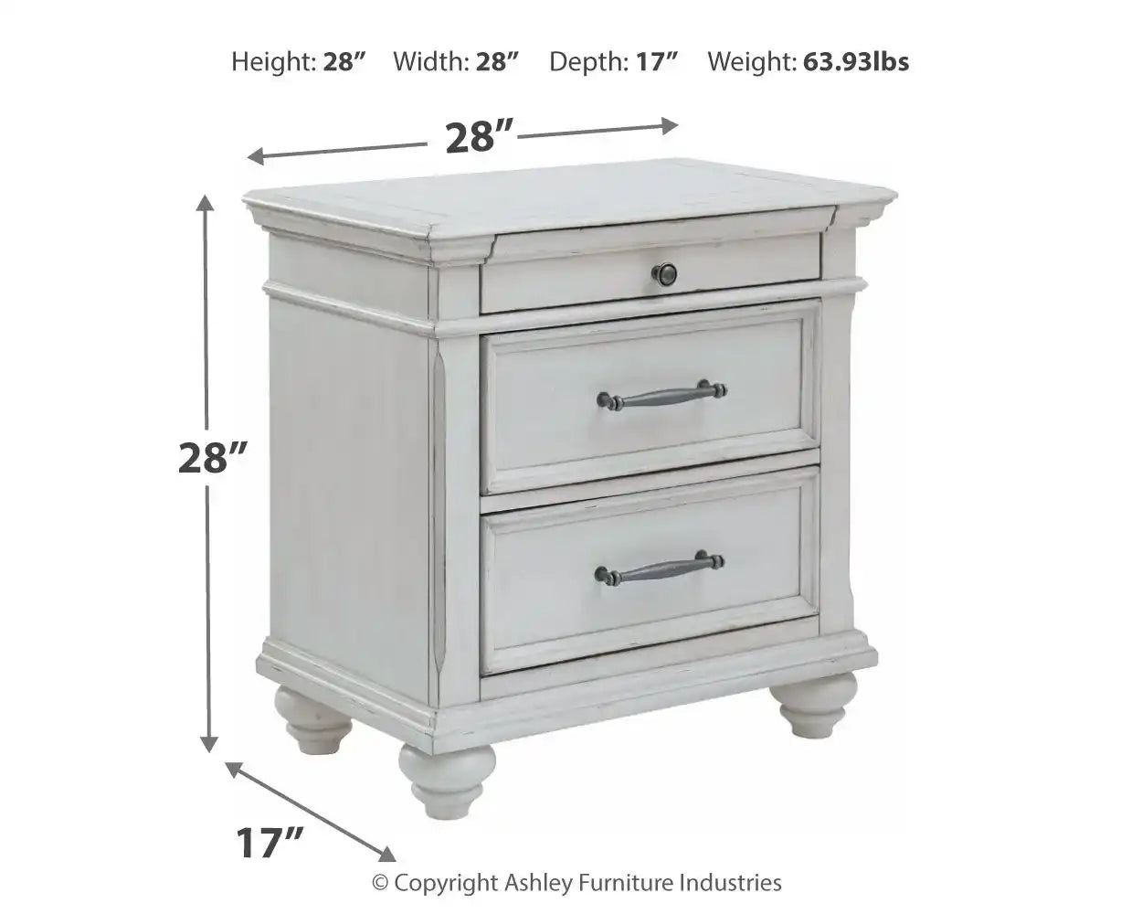 Kanwyn - Three Drawer Night Stand - Whitewash - Best Buy Furniture