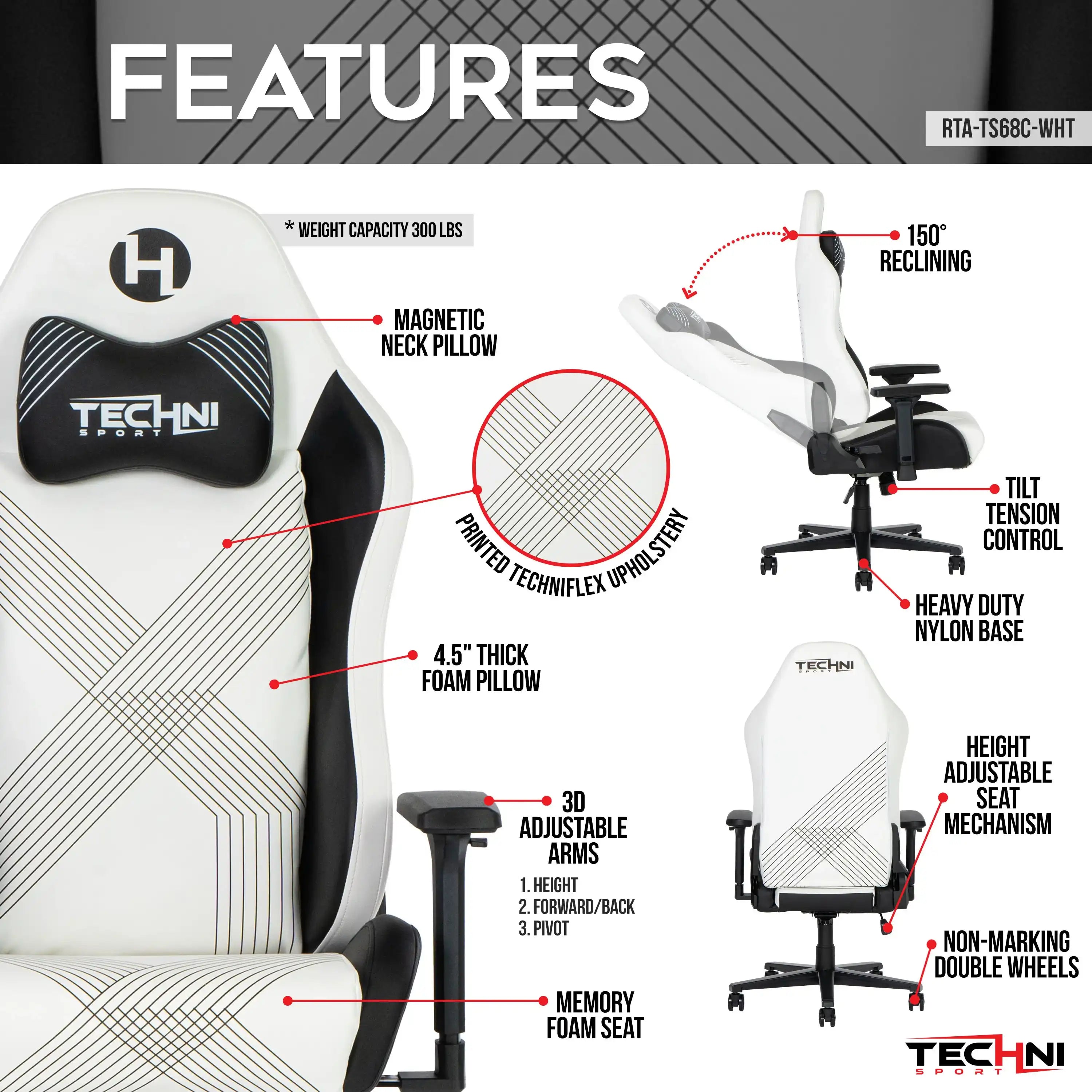 Techni Sport RTA-TS68C-WHT Comfort Edge White Gaming Chair - Best Buy Furniture