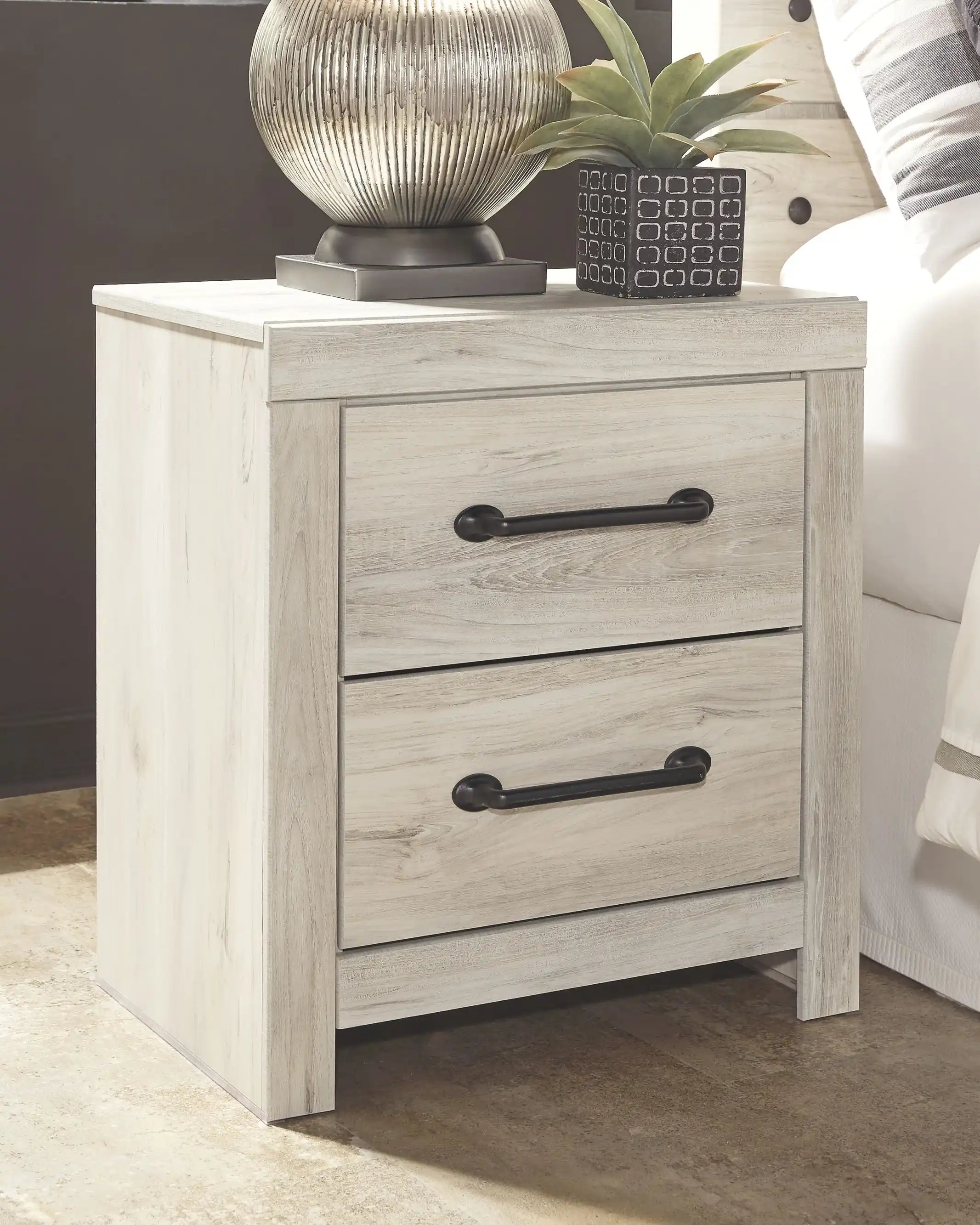 Cambeck - Two Drawer Night Stand - Whitewash - Best Buy Furniture