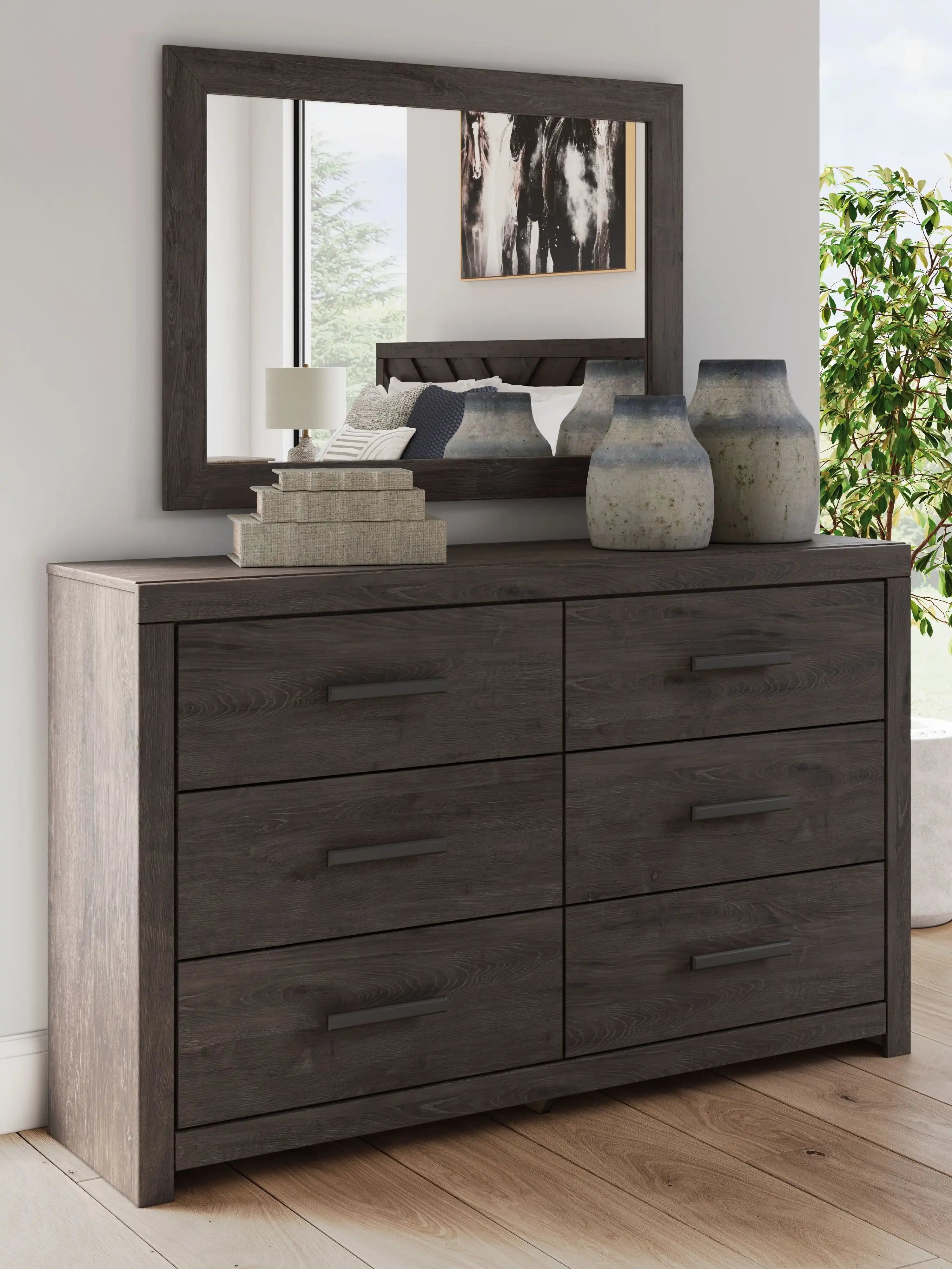 Prendonea - Dresser and Mirror - Charcoal - Best Buy Furniture