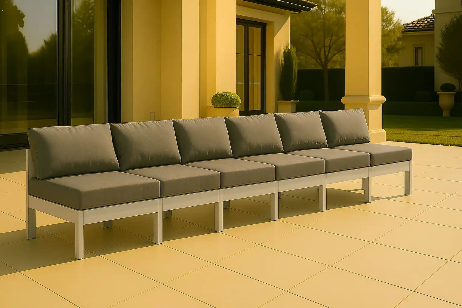 Nizuc - Outdoor Patio 6 Seat Armless Modular Sofa With White Frame