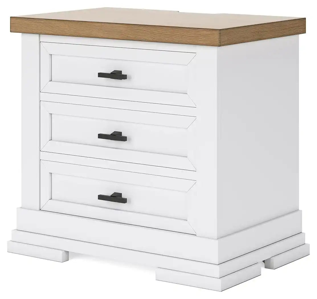 Ashbryn - Three Drawer Night Stand - White / Natural - Best Buy Furniture