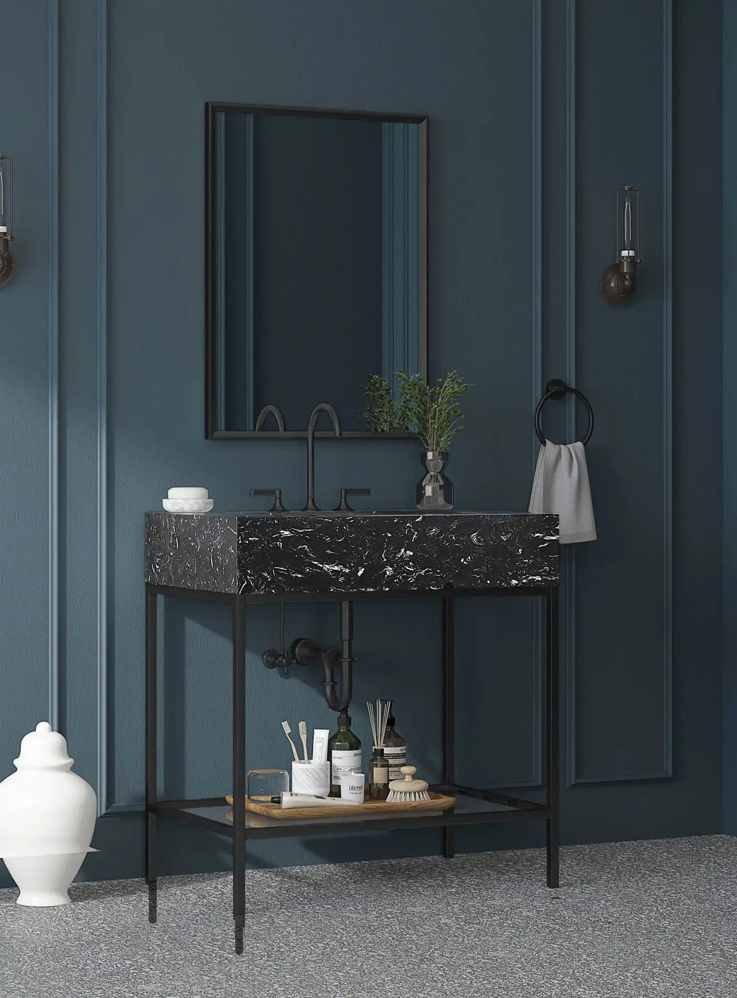 Marmo - Engineered Marble Bathroom Vanity With Black Base