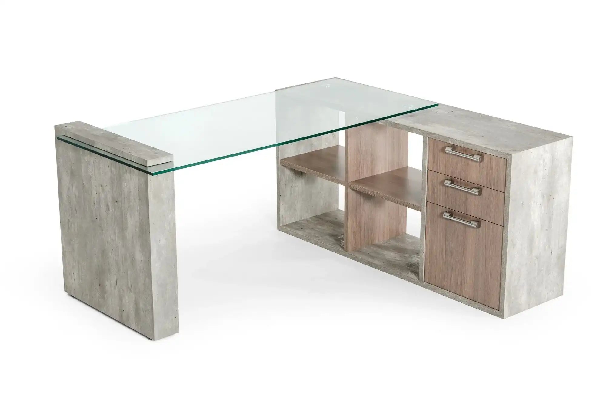 Nova Domus Boston Modern Glass & Faux Concrete Reversible Desk - Best Buy Furniture