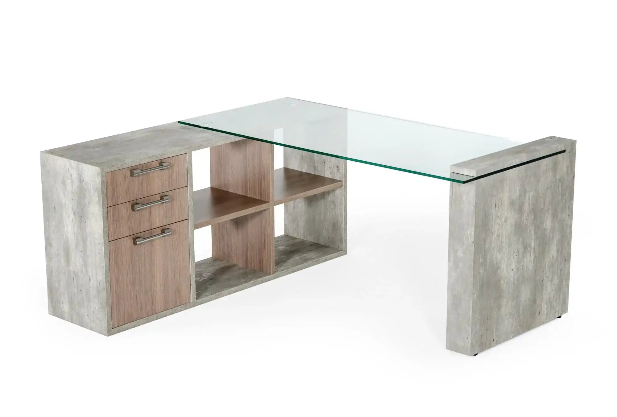 Nova Domus Boston Modern Glass & Faux Concrete Reversible Desk - Best Buy Furniture