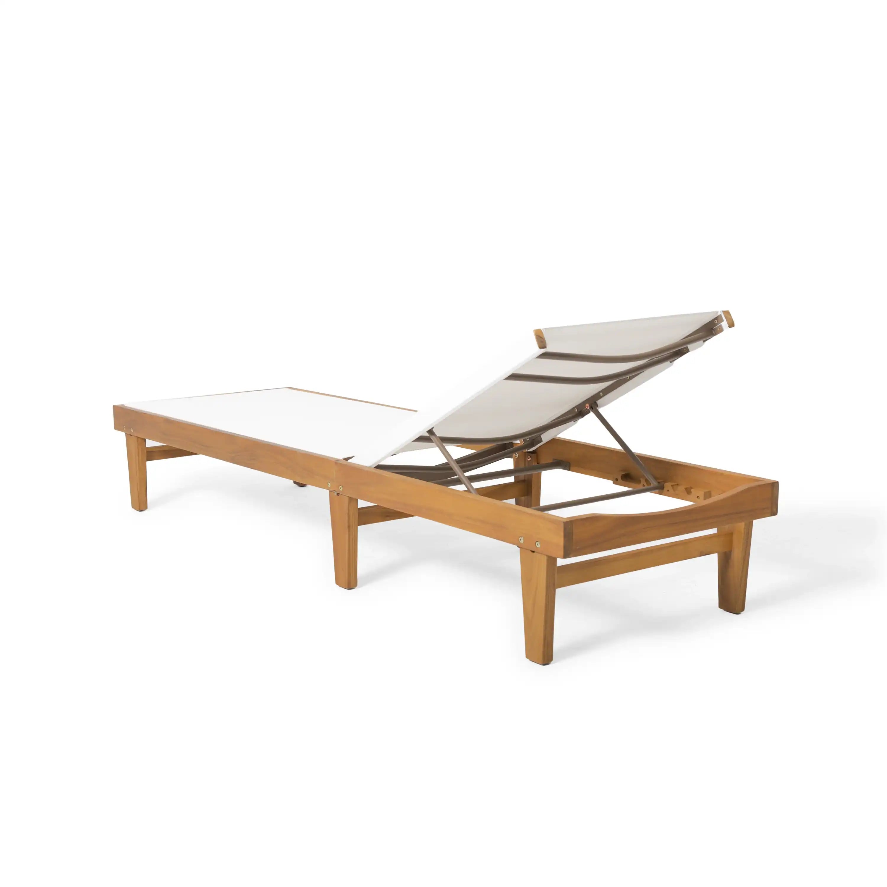 Outdoor Chaise Lounge with Acacia Wood Frame, White and Teak - Best Buy Furniture