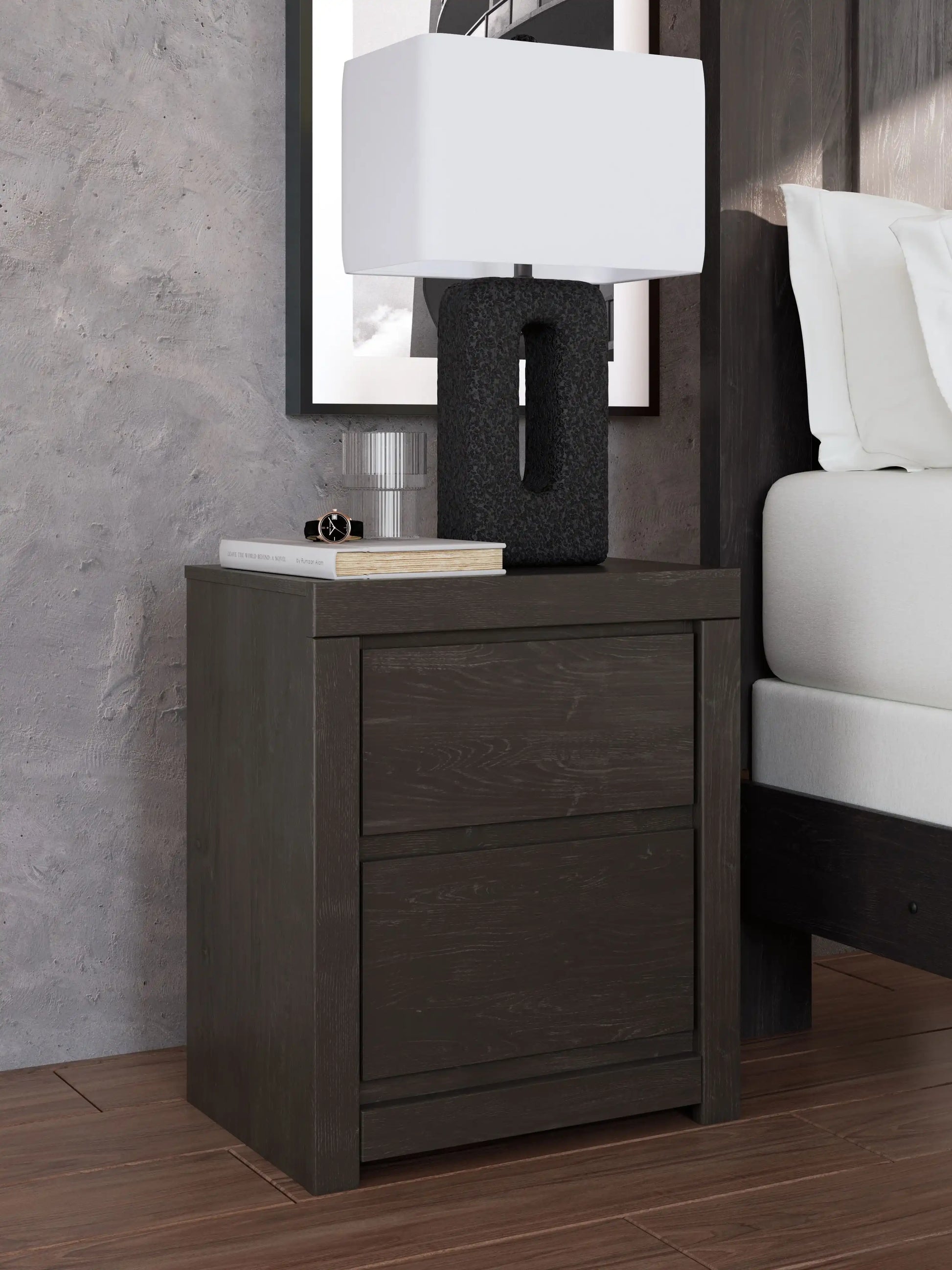 Fraluna - Two Drawer Night Stand - Charcoal - Best Buy Furniture