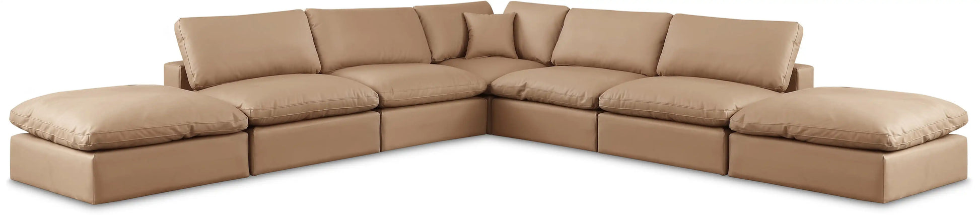 Comfy - 7 Piece Faux Leather Modular Corner Sectional - Tan - Best Buy Furniture