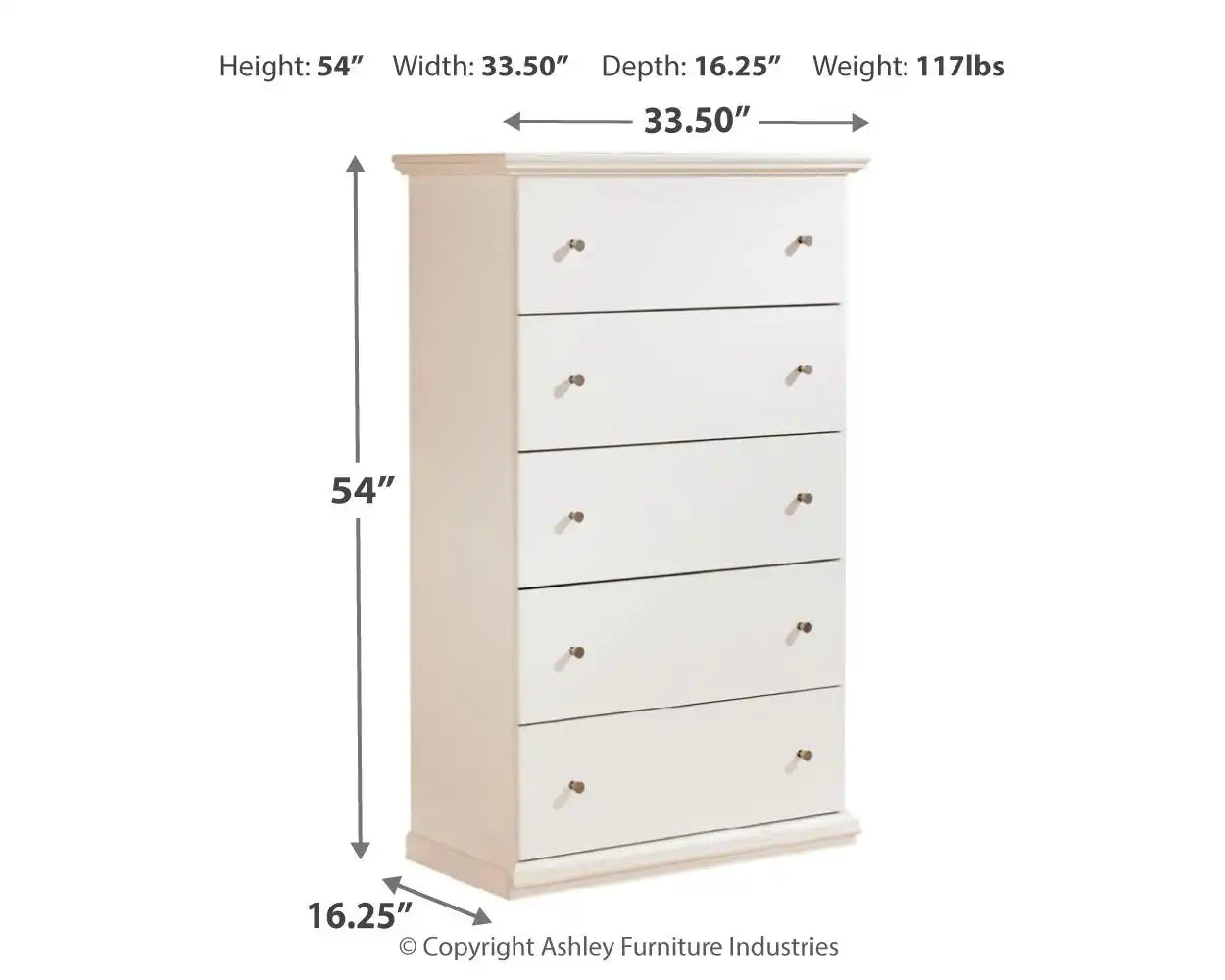 Bostwick Shoals - Five Drawer Chest - White - Best Buy Furniture