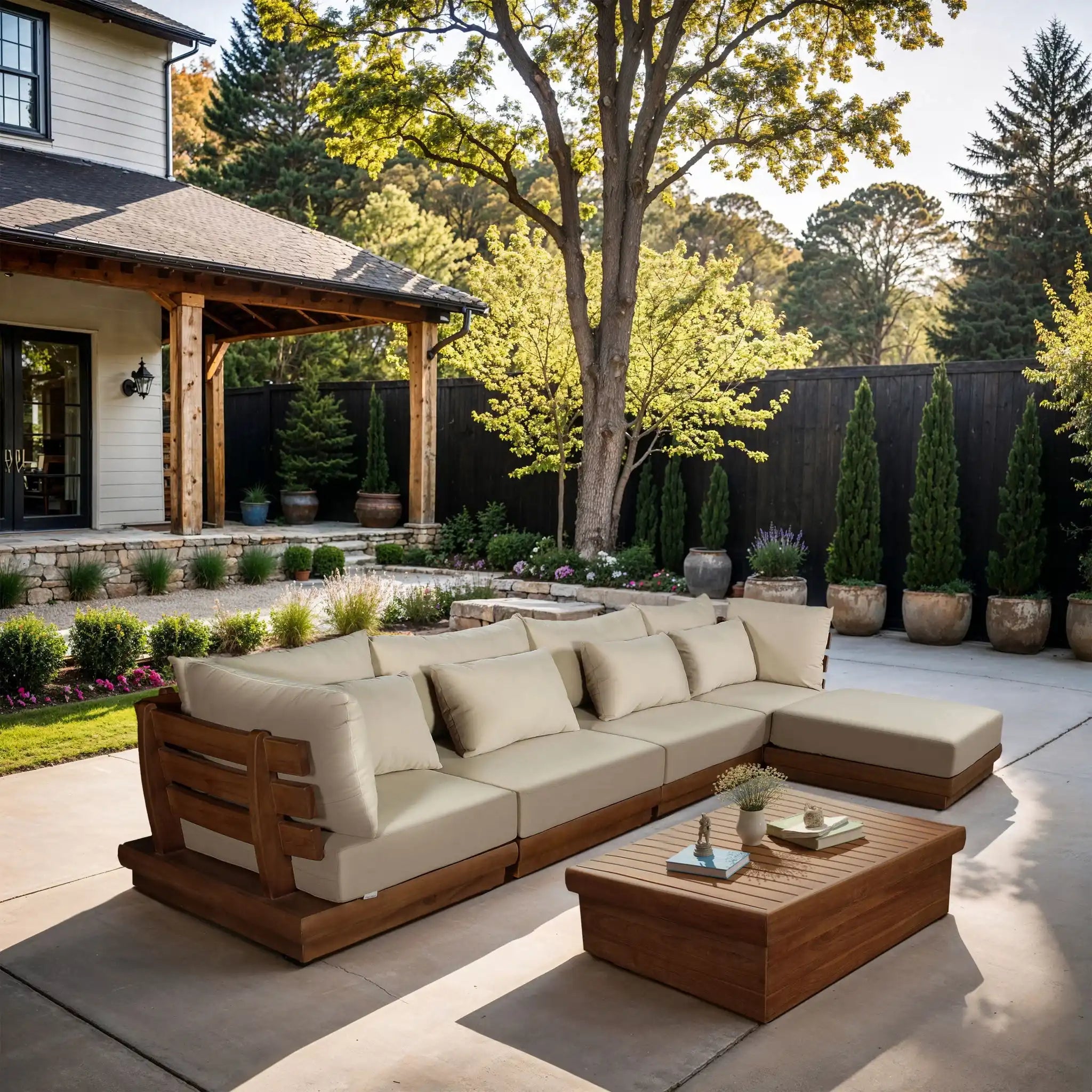 Mirella - 5 Piece Water Resistant Fabric Upholstered Outdoor Patio Modular Sectional