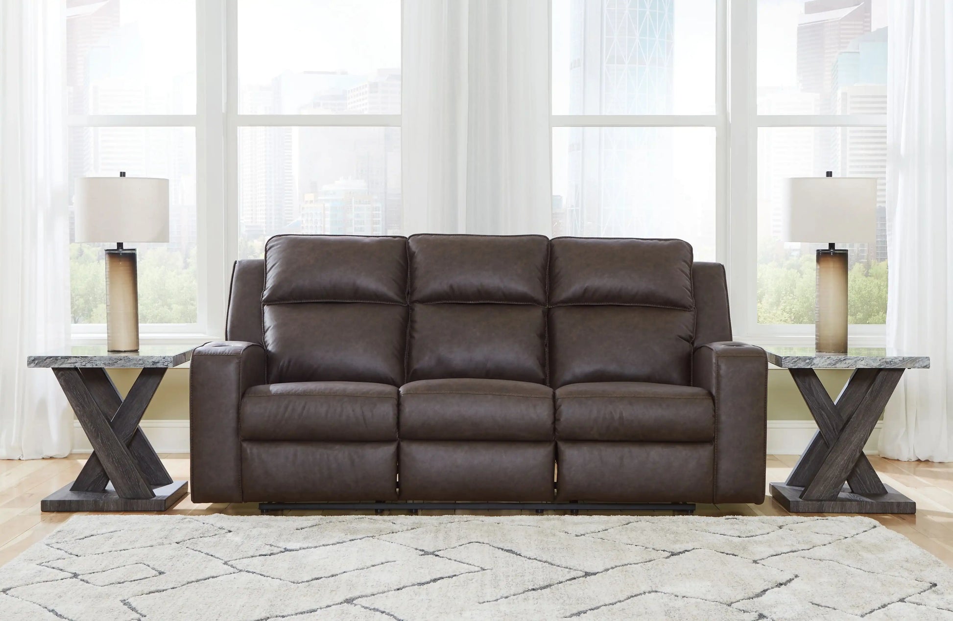Lavenhorne - Rec Sofa W/Drop Down Table - Granite - Best Buy Furniture