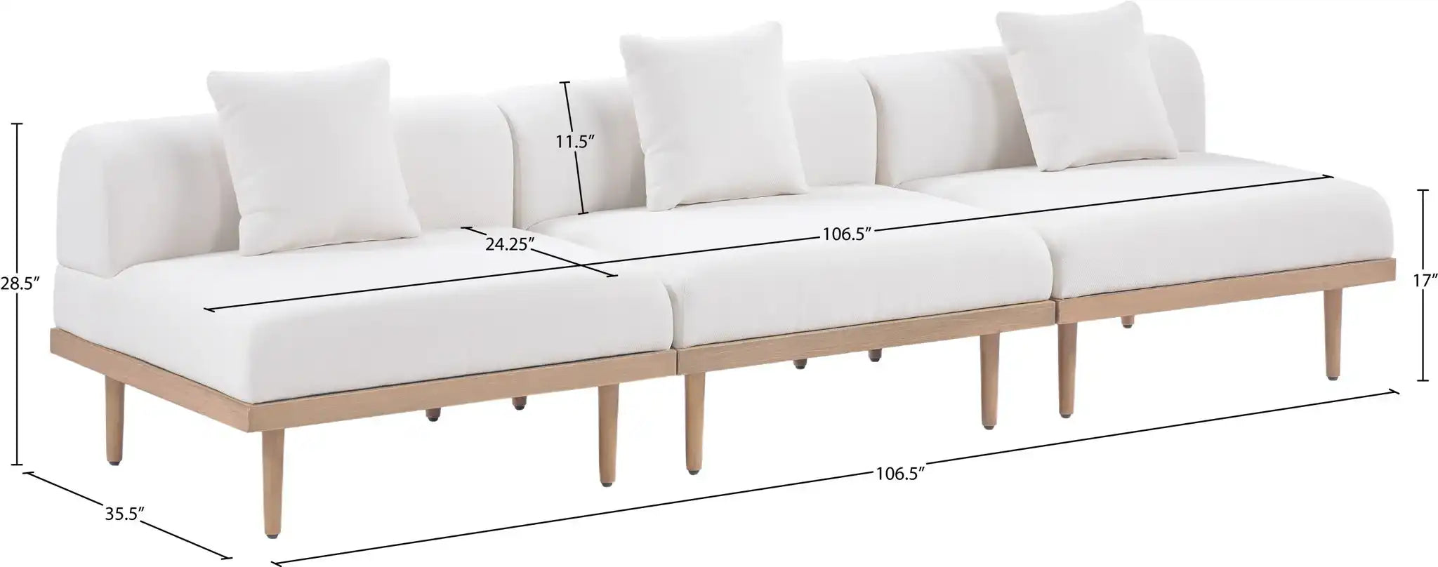 Laguna - 3 Piece Resilient Water Resistant Fabric 106.5" Outdoor Patio Armless Modular Sofa