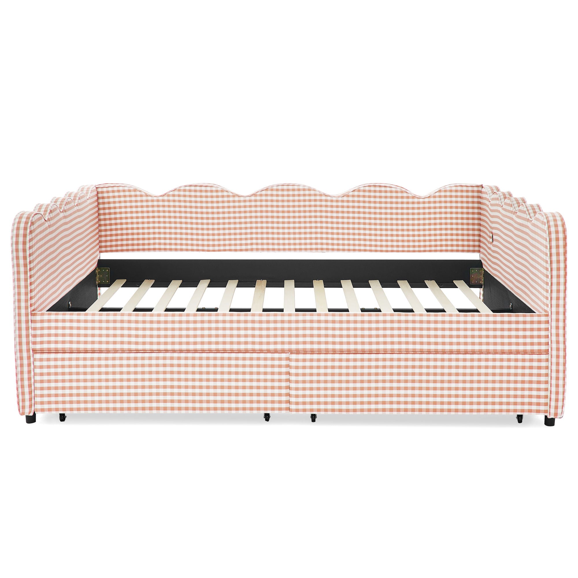 Gingham Daybed With USB Charging Port, Wave-Shaped Design