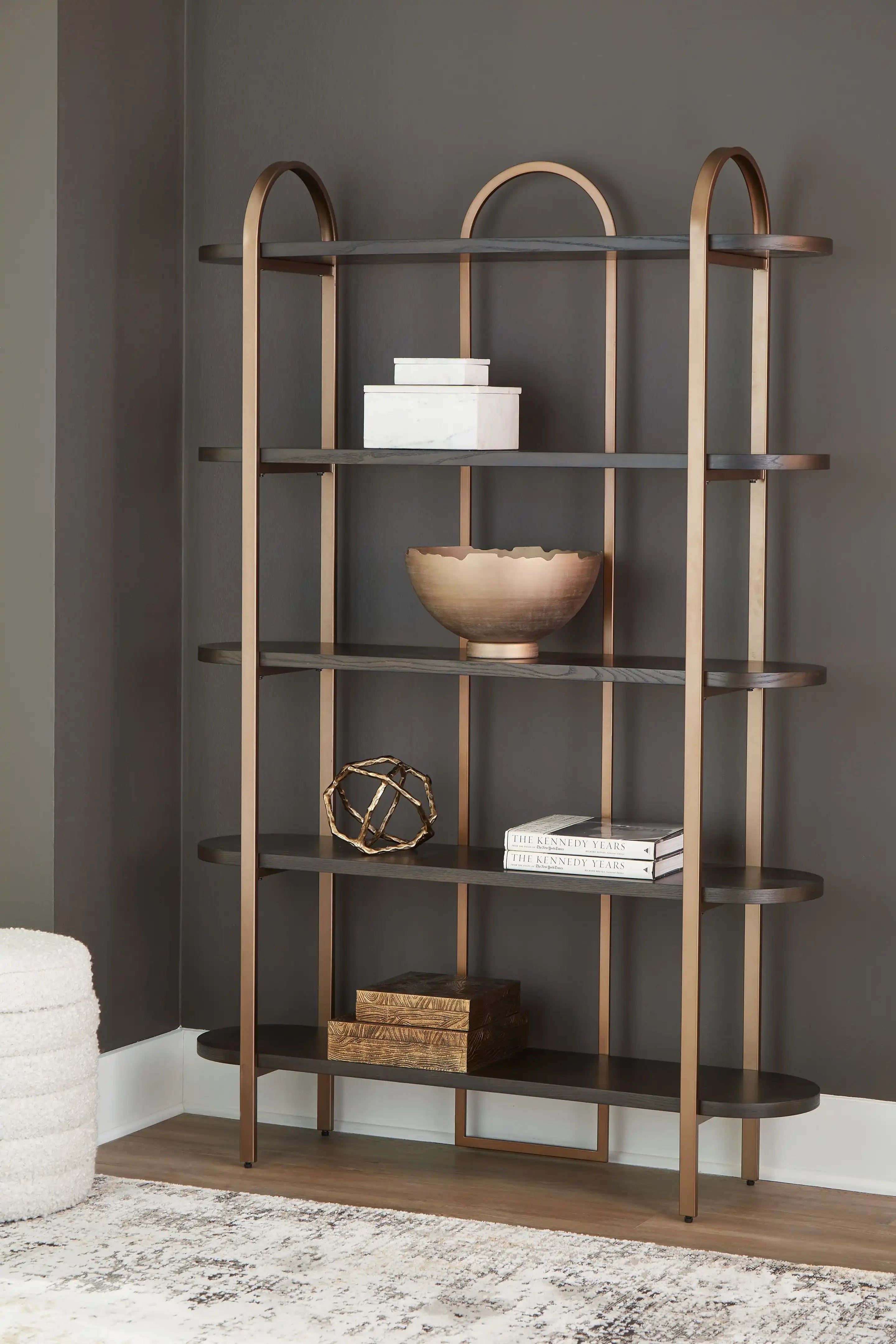 Brentmour - Bookcase - Brown / Gold Finish - Best Buy Furniture