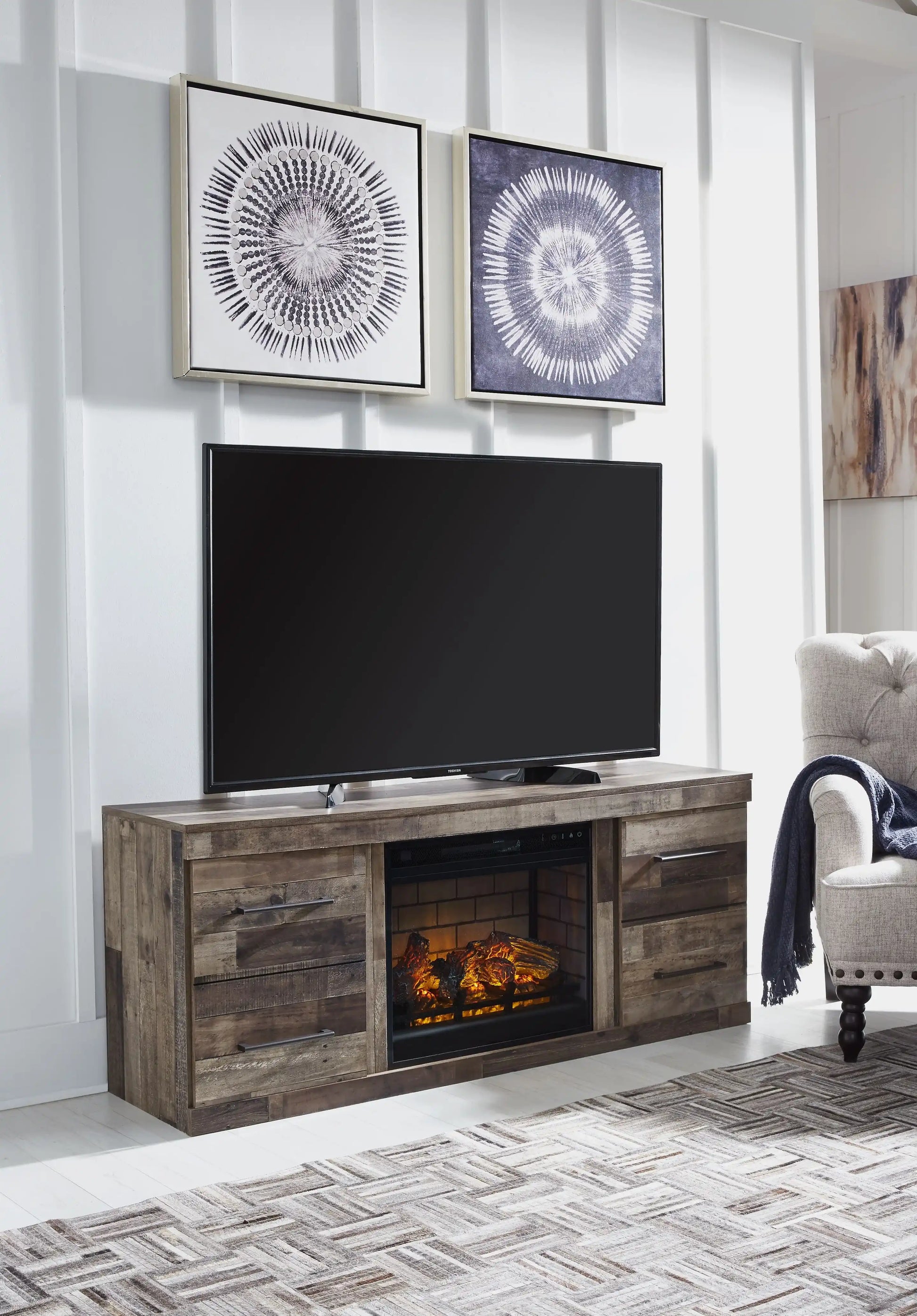 Derekson - TV Stand With Electric Fireplace - Multi Gray - Best Buy Furniture