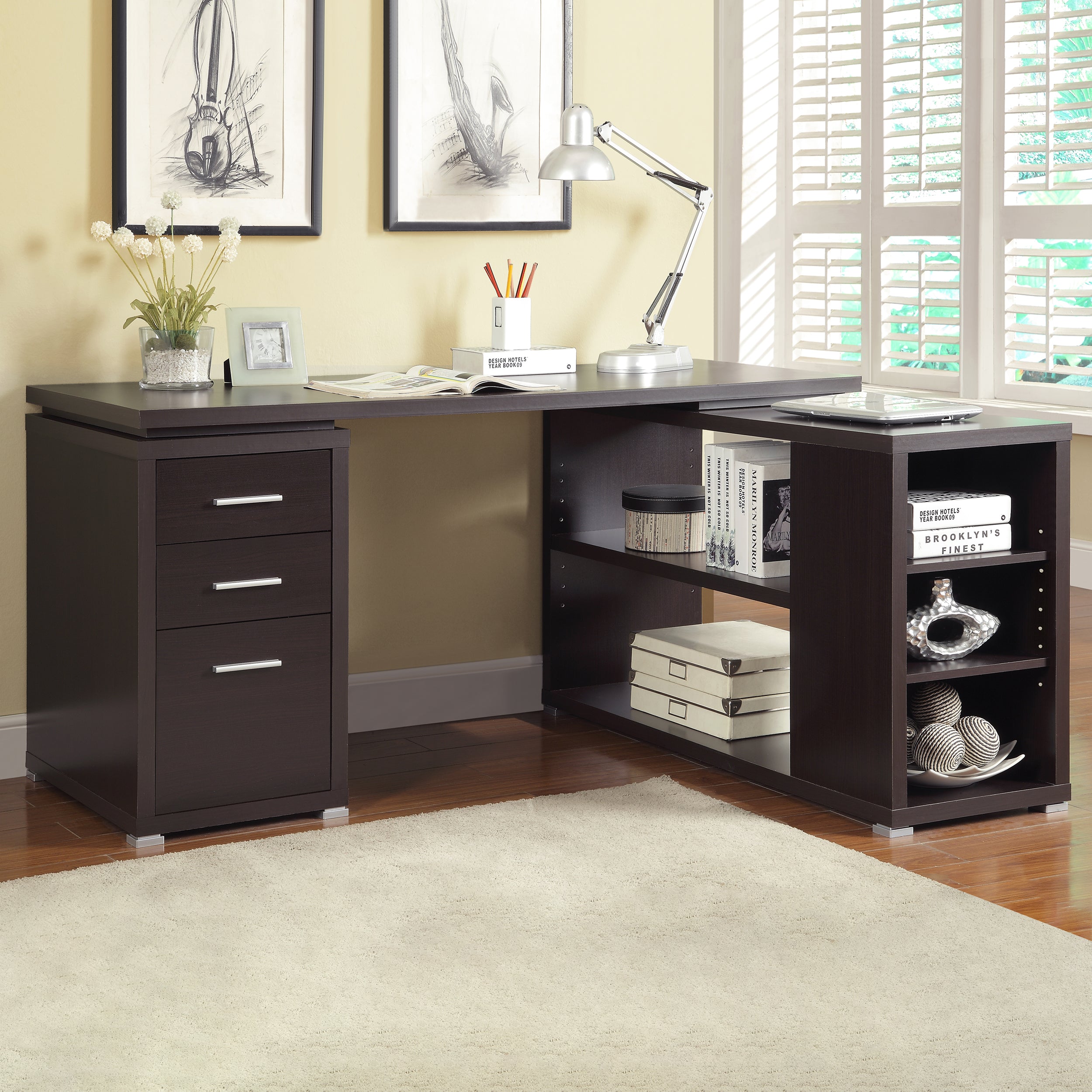 Yvette 60-inch 3-drawer L-Shape Computer Desk Cappuccino-CoasterEveryday
