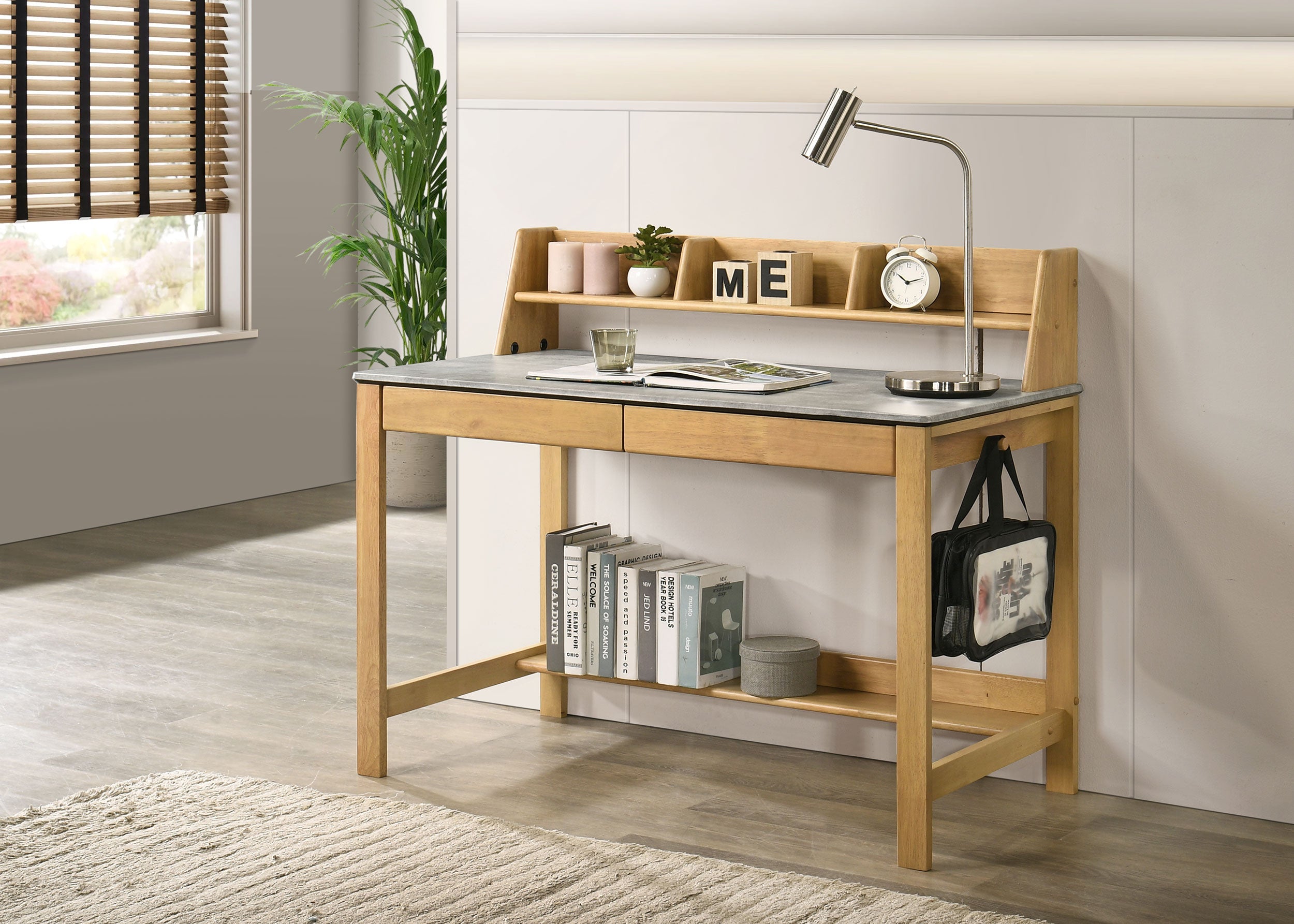 Besler 47-inch SmartTop Writing Desk with Shelf Cement and Natural-
