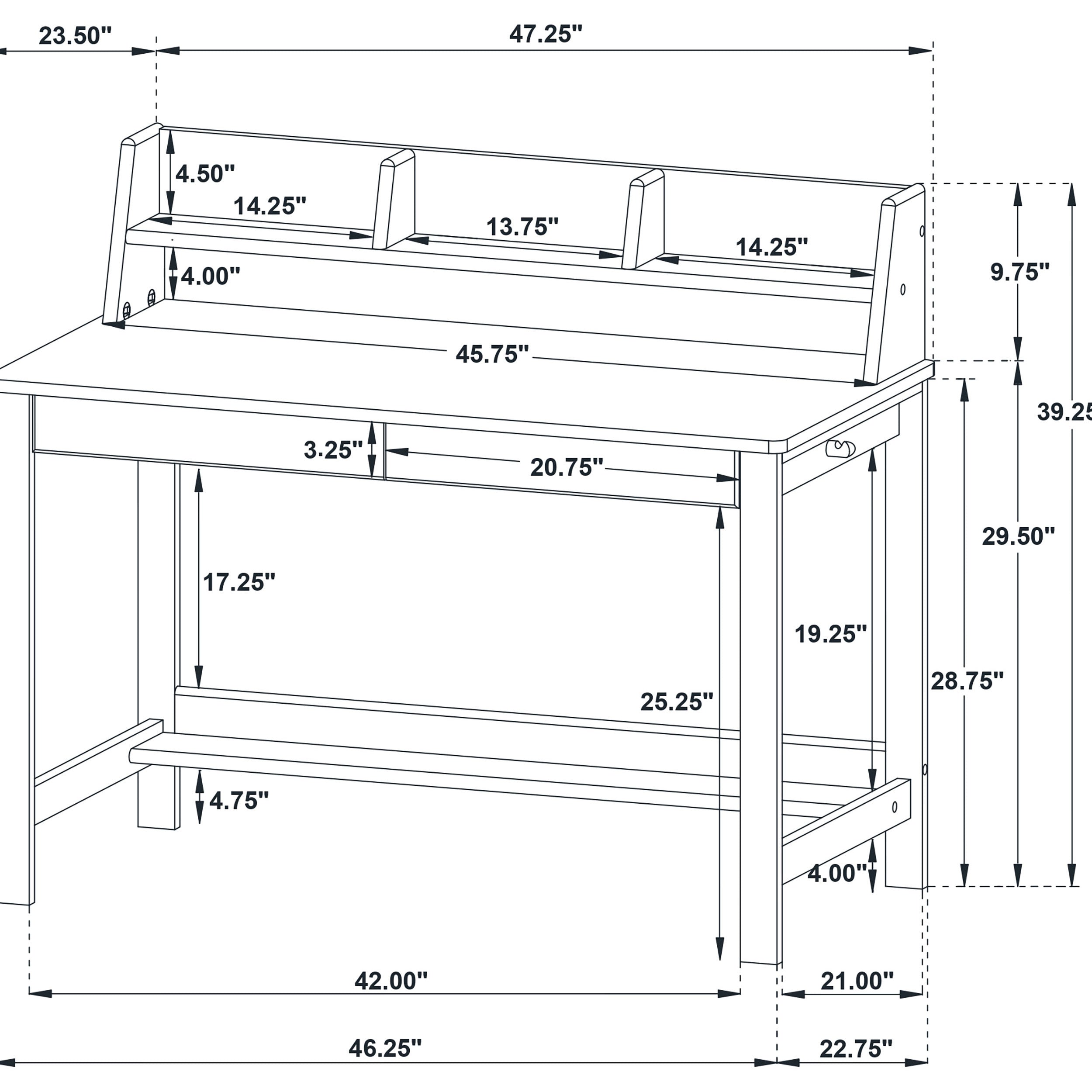 Besler 47-inch SmartTop Writing Desk with Shelf Grey Stone and Black-