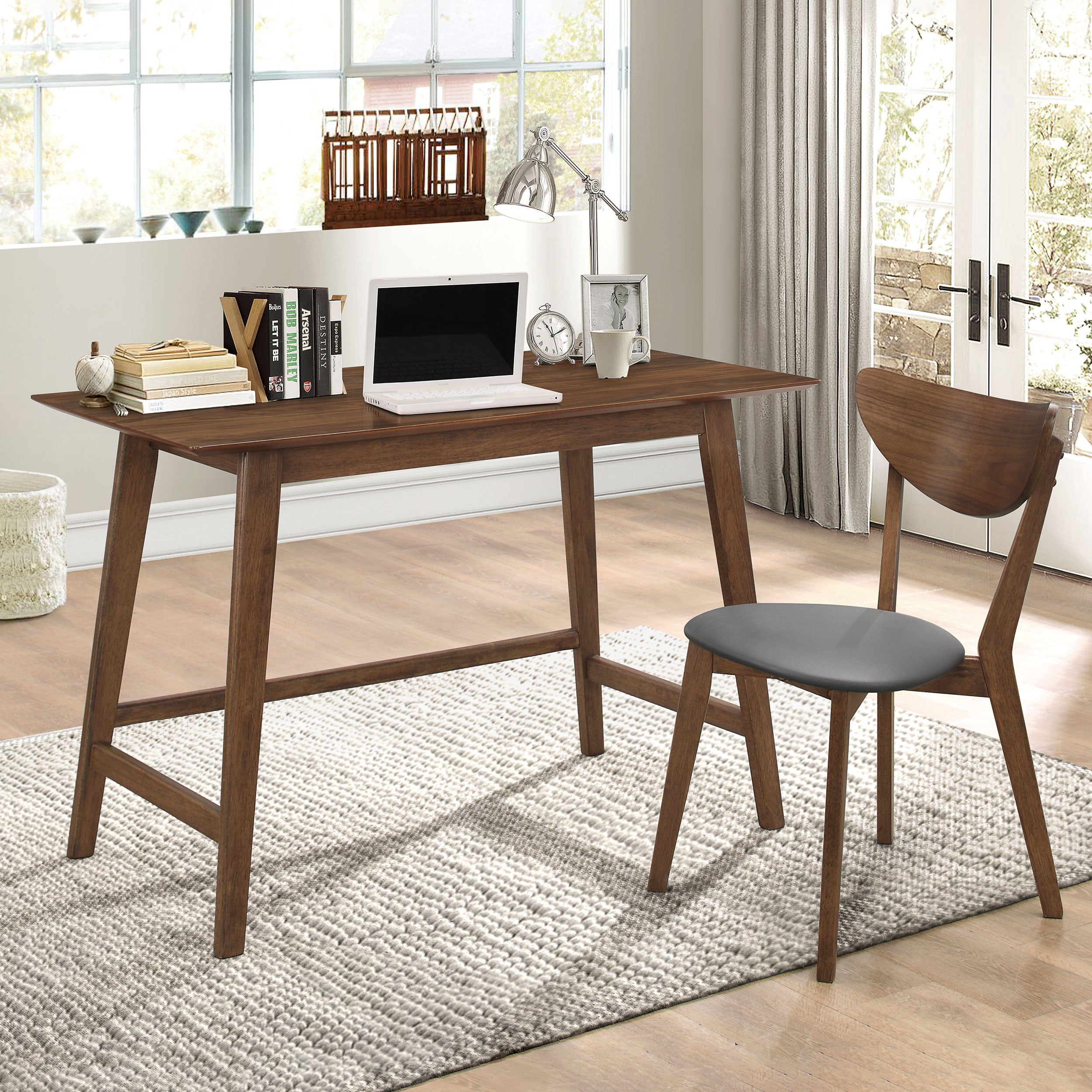 Karri 2-piece Home Office Computer Desk and Chair Set Walnut-CoasterEssence