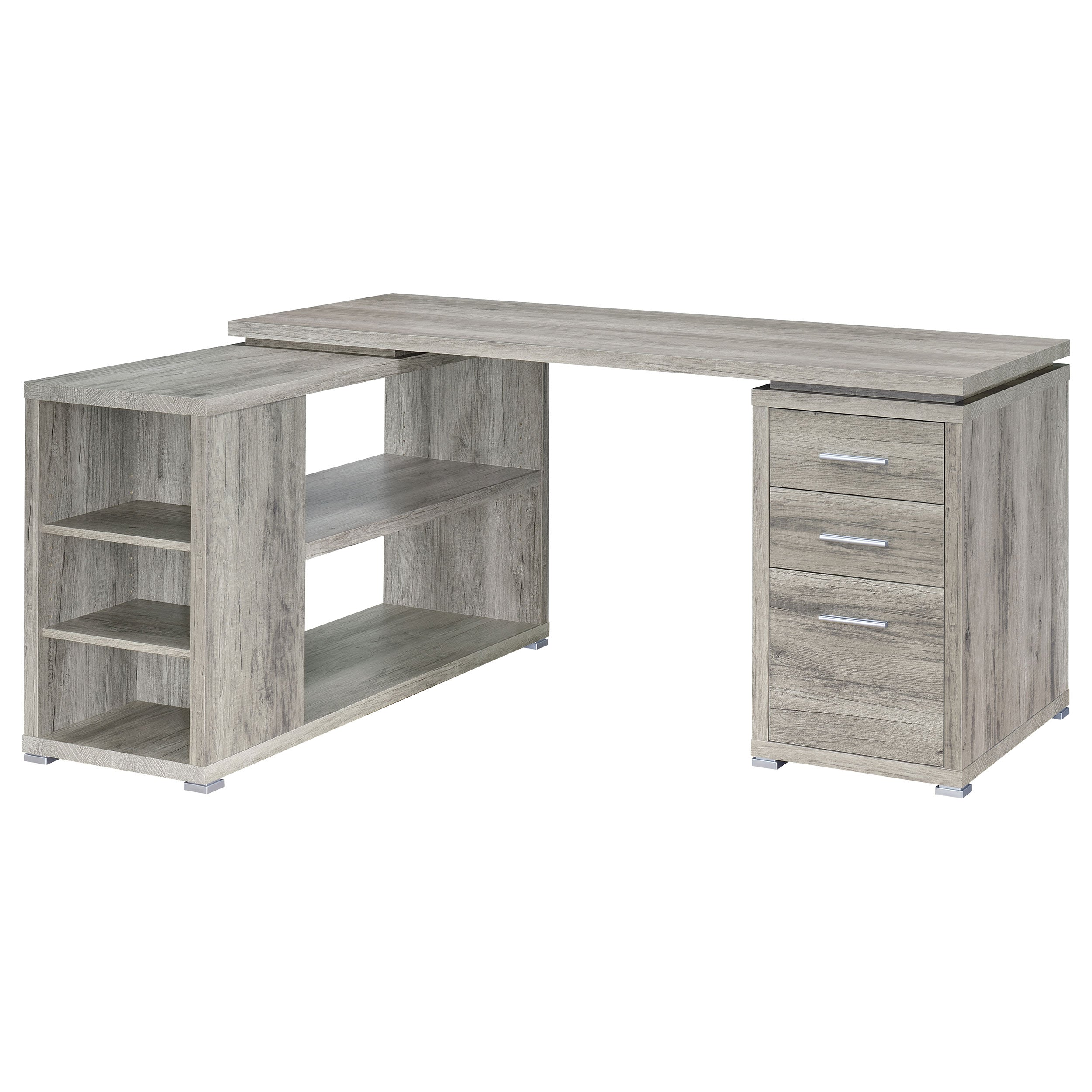 Yvette 60-inch 3-drawer L-Shape Computer Desk Grey Driftwood-CoasterEveryday