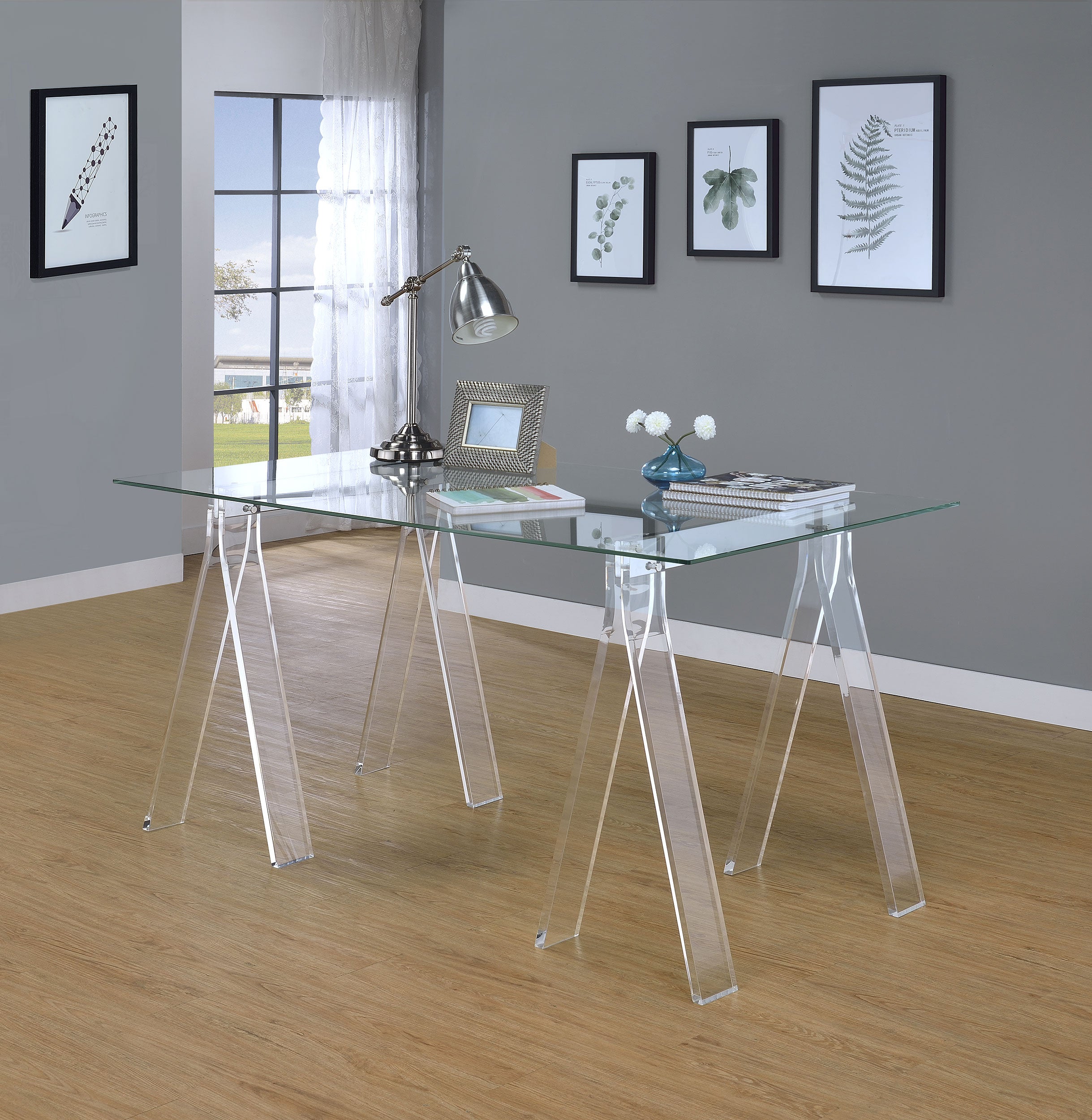 Amaturo 59-inch Glass Top Acrylic Writing Desk Clear-CoasterEssence