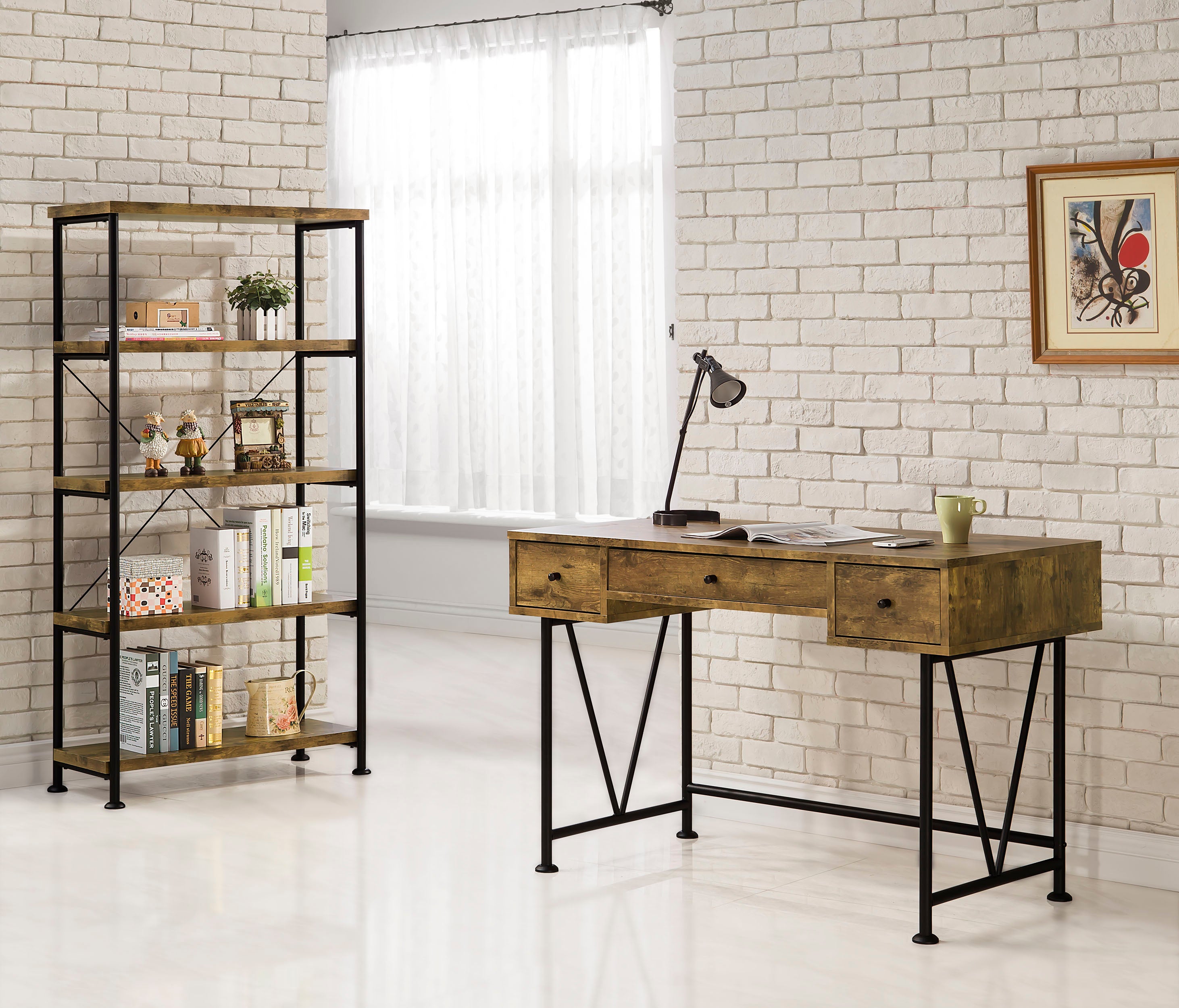 Analiese 2-piece Computer Desk Bookcase Set Rustic Nutmeg-CoasterEveryday