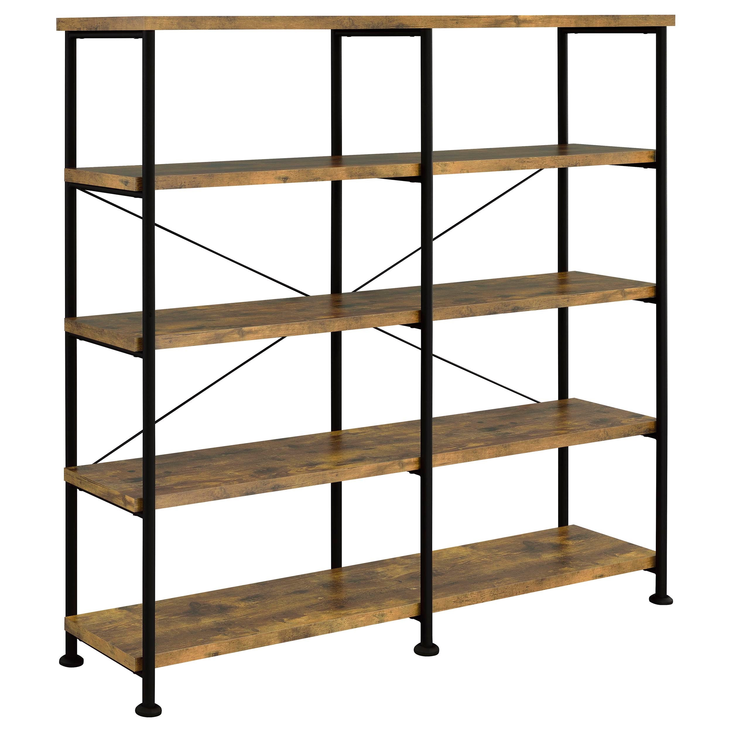Analiese 63-inch 4-shelf Double Bookshelf Rustic Nutmeg-CoasterEveryday