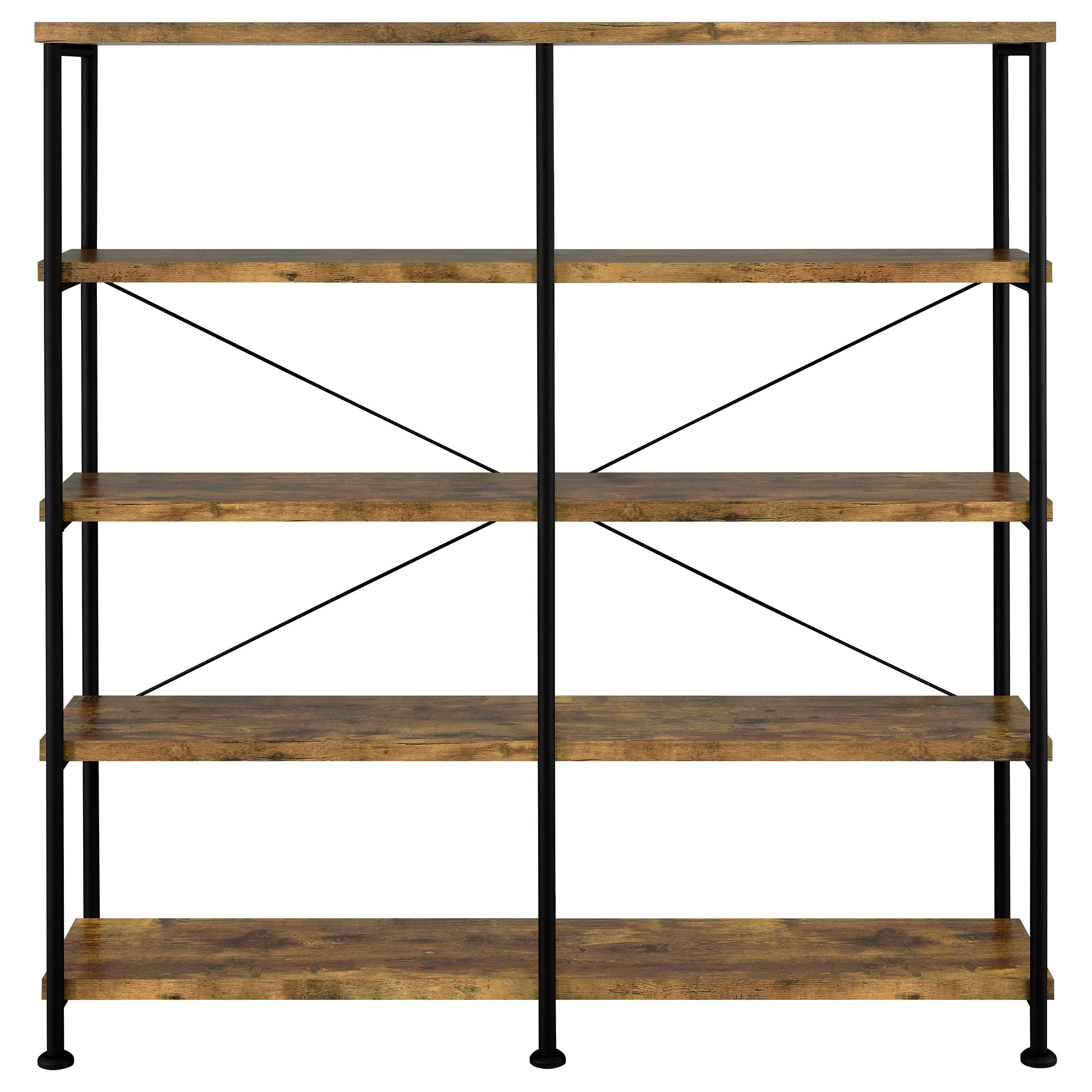 Analiese 63-inch 4-shelf Double Bookshelf Rustic Nutmeg-CoasterEveryday